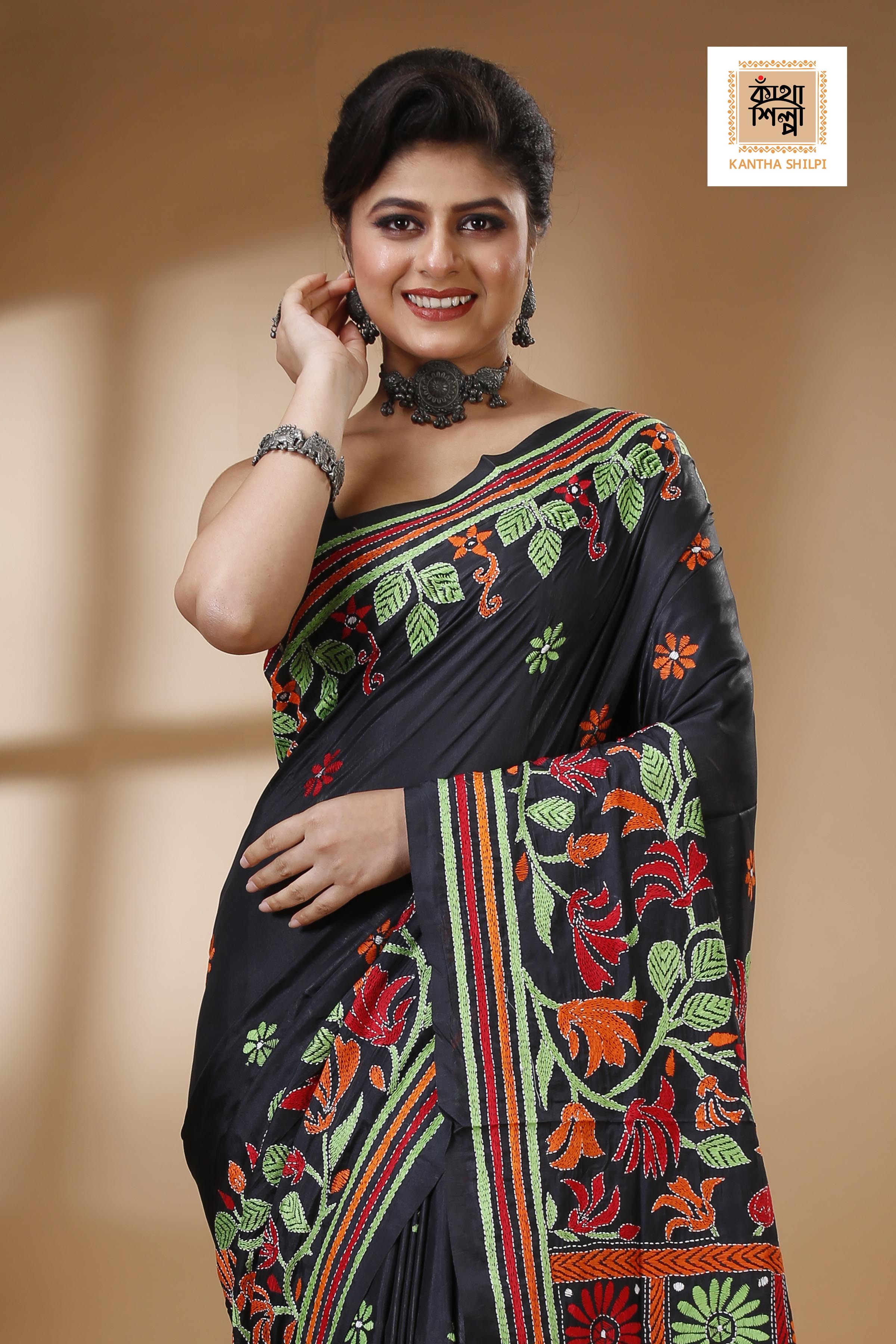 Bangalore Silk Kantha Stitch Saree SN202522877