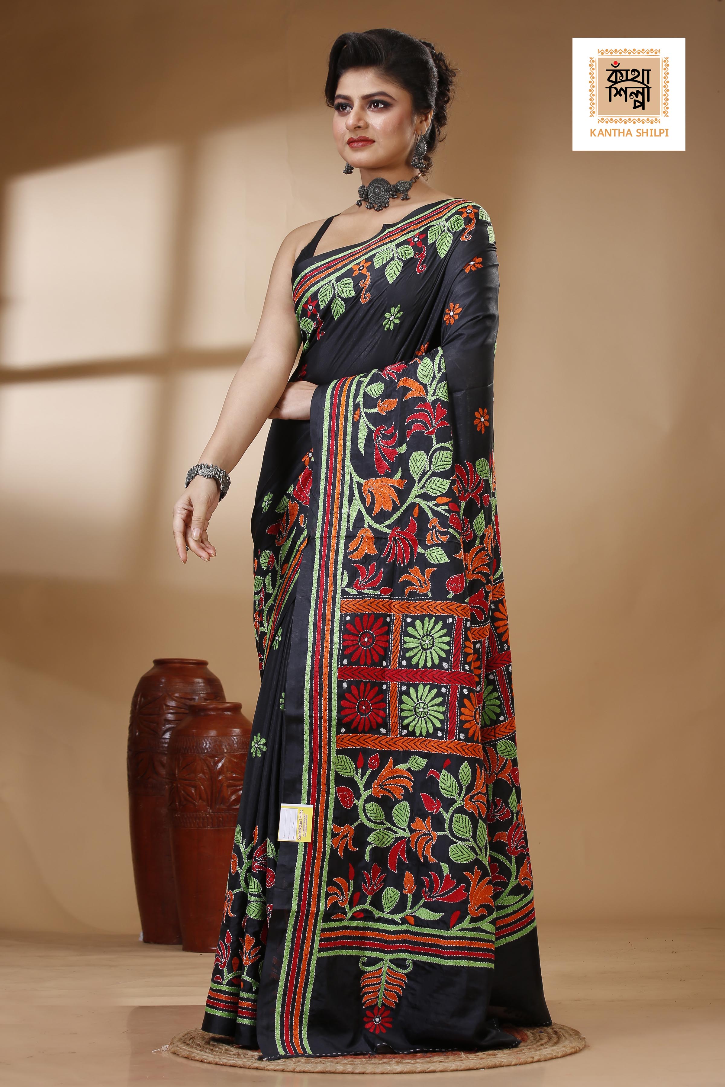 Bangalore Silk Kantha Stitch Saree SN202522877