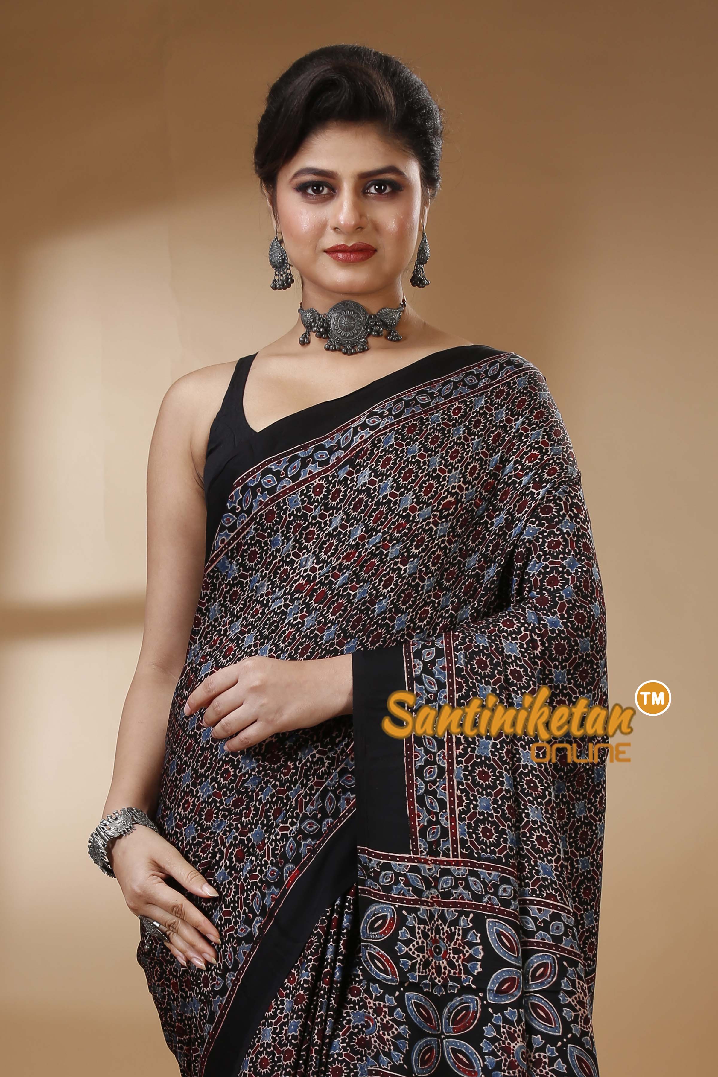 Ajrakh Hand Block On Modal Silk SN202522883
