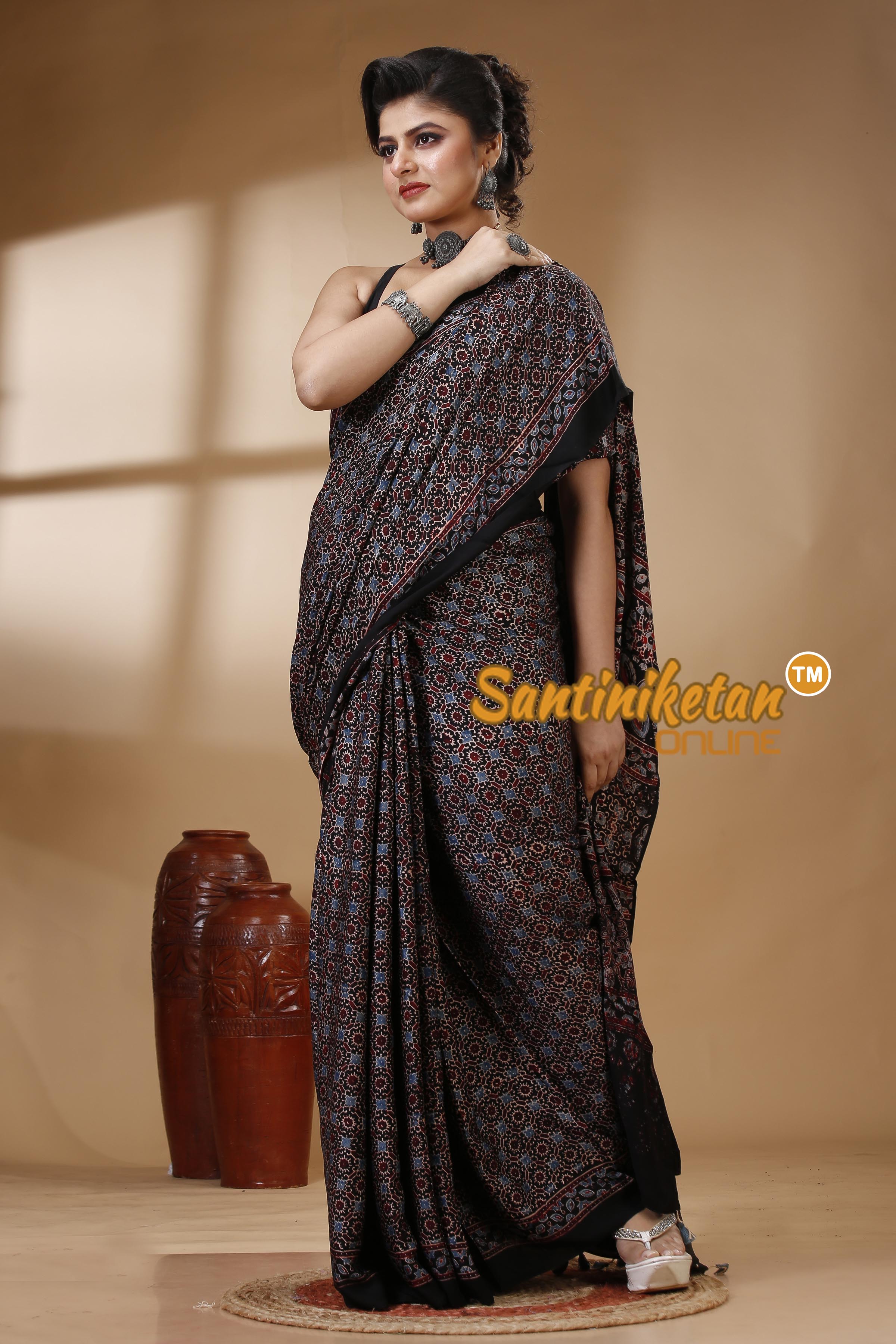 Ajrakh Hand Block On Modal Silk SN202522883