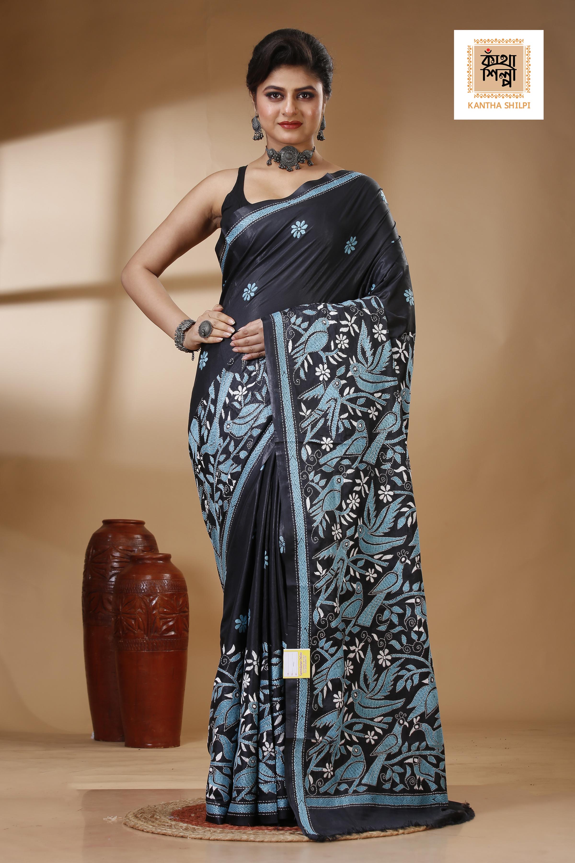 Bangalore Silk Kantha Stitch Saree SN202522889