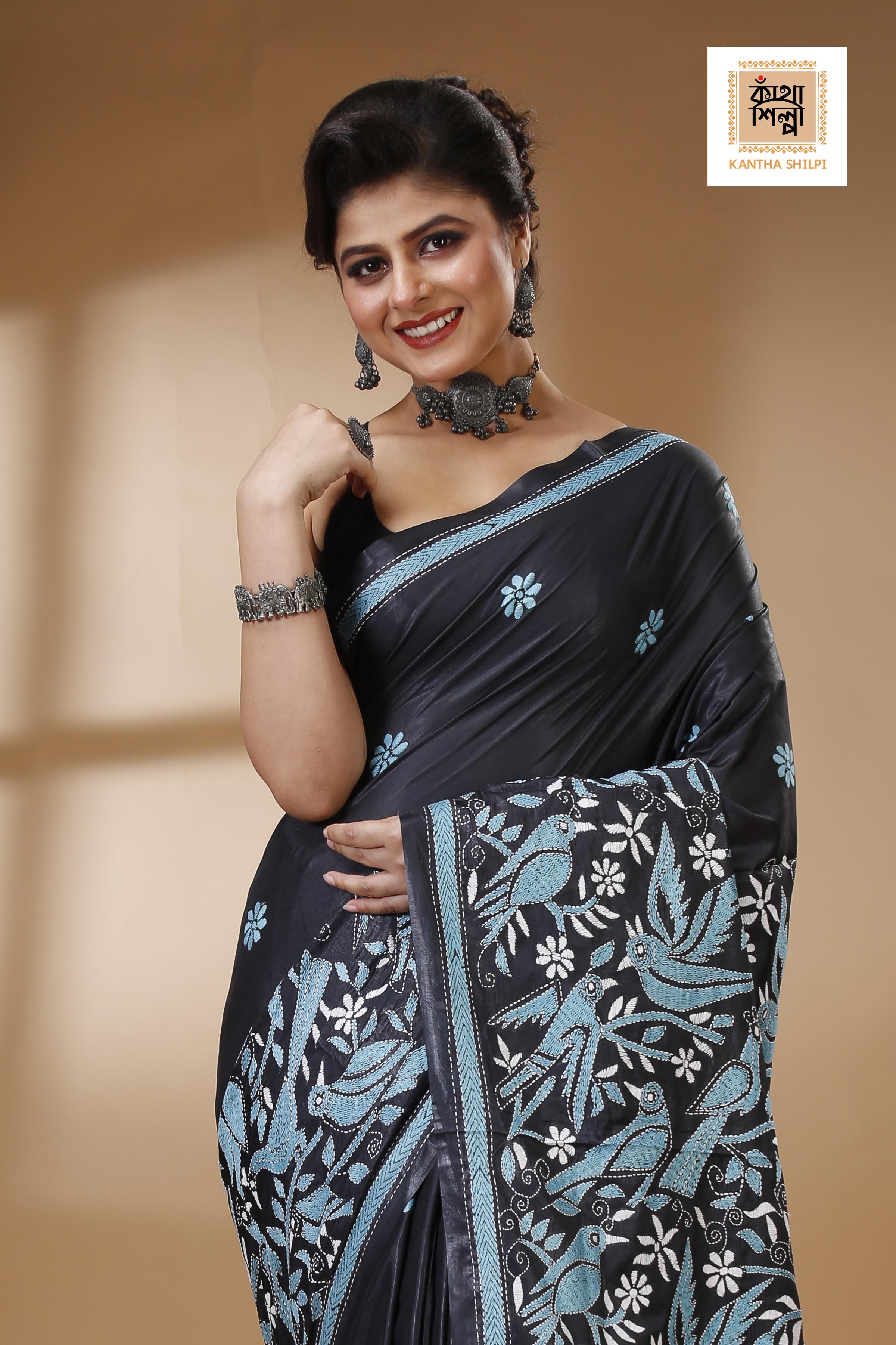 Bangalore Silk Kantha Stitch Saree SN202522889