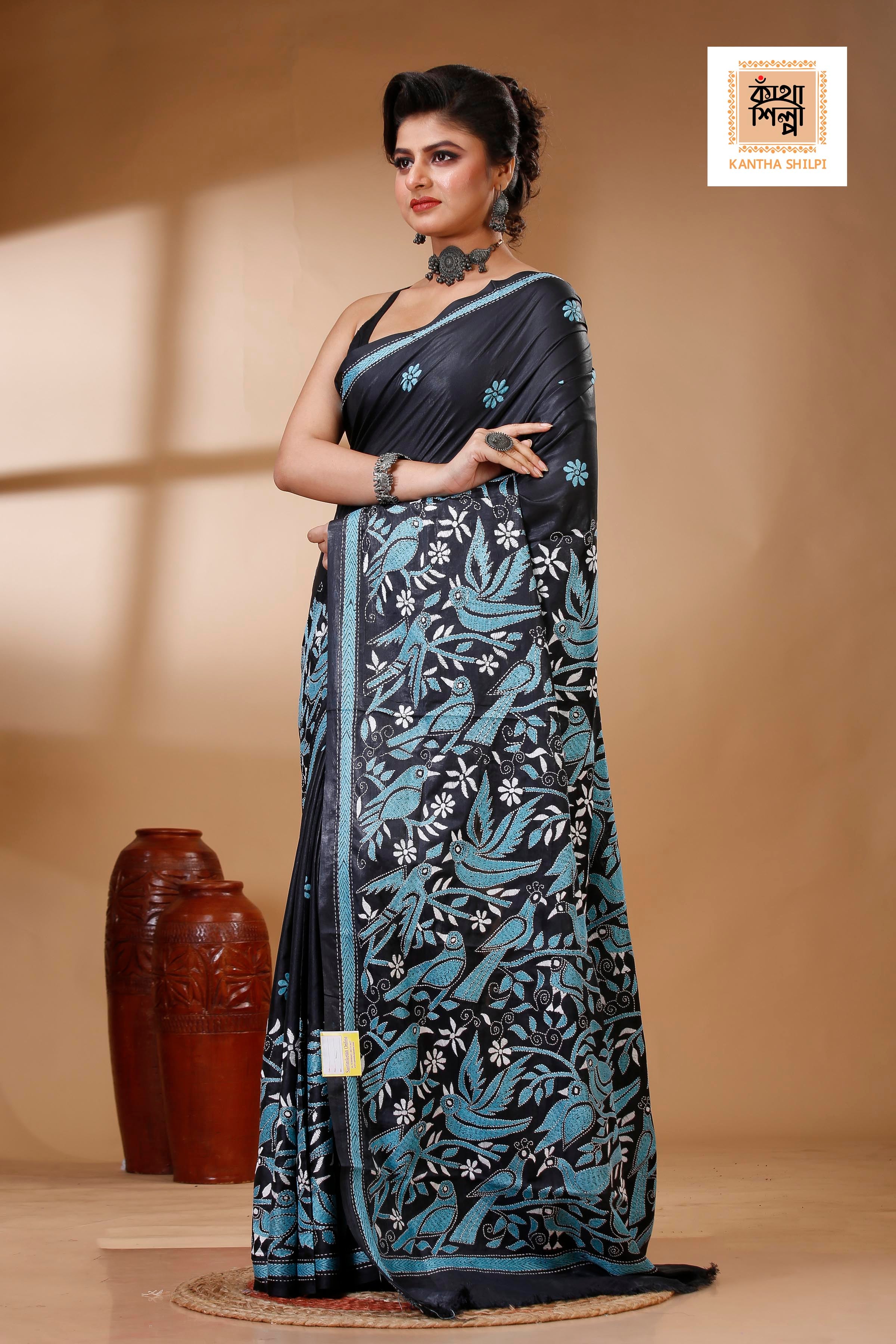 Bangalore Silk Kantha Stitch Saree SN202522889