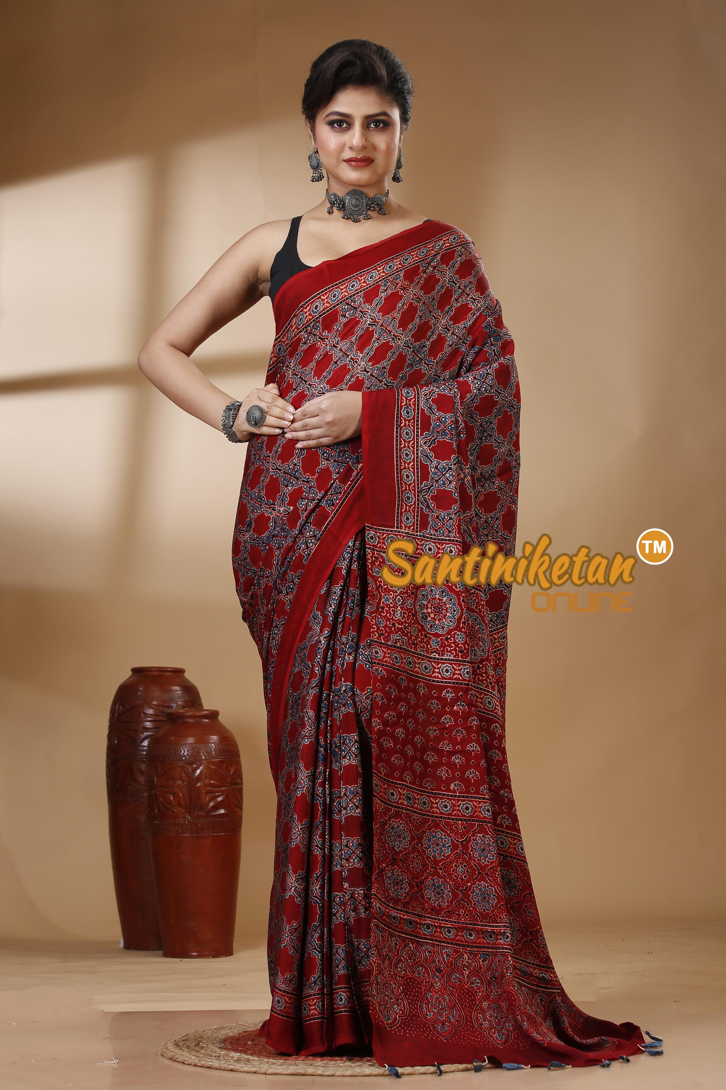 Ajrakh Hand Block On Modal Silk SN202522895