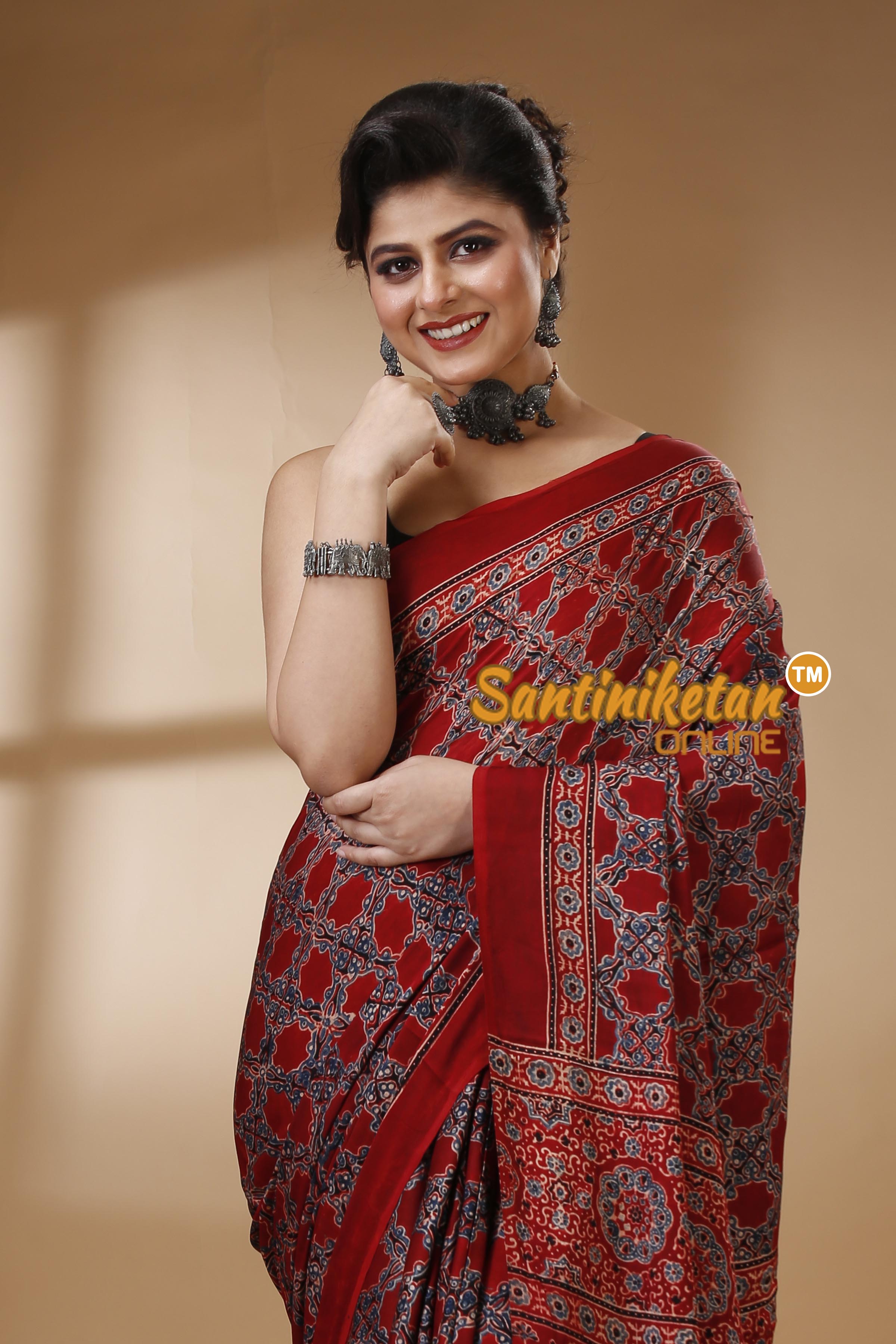 Ajrakh Hand Block On Modal Silk SN202522895