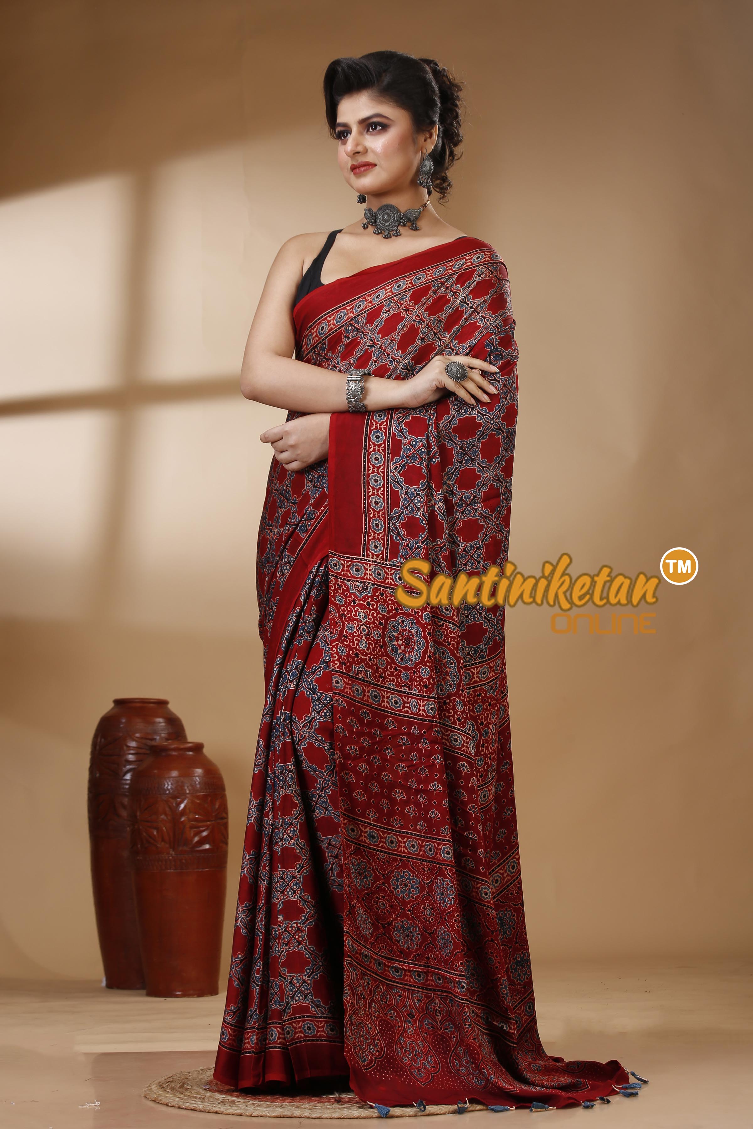 Ajrakh Hand Block On Modal Silk SN202522895