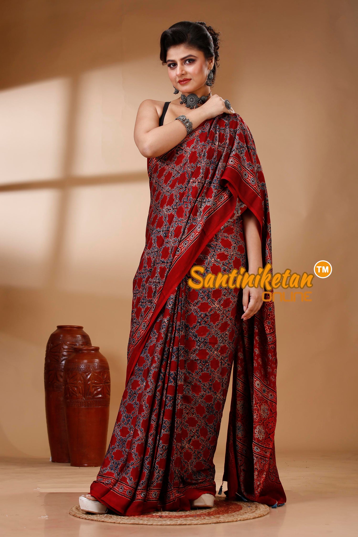 Ajrakh Hand Block On Modal Silk SN202522895