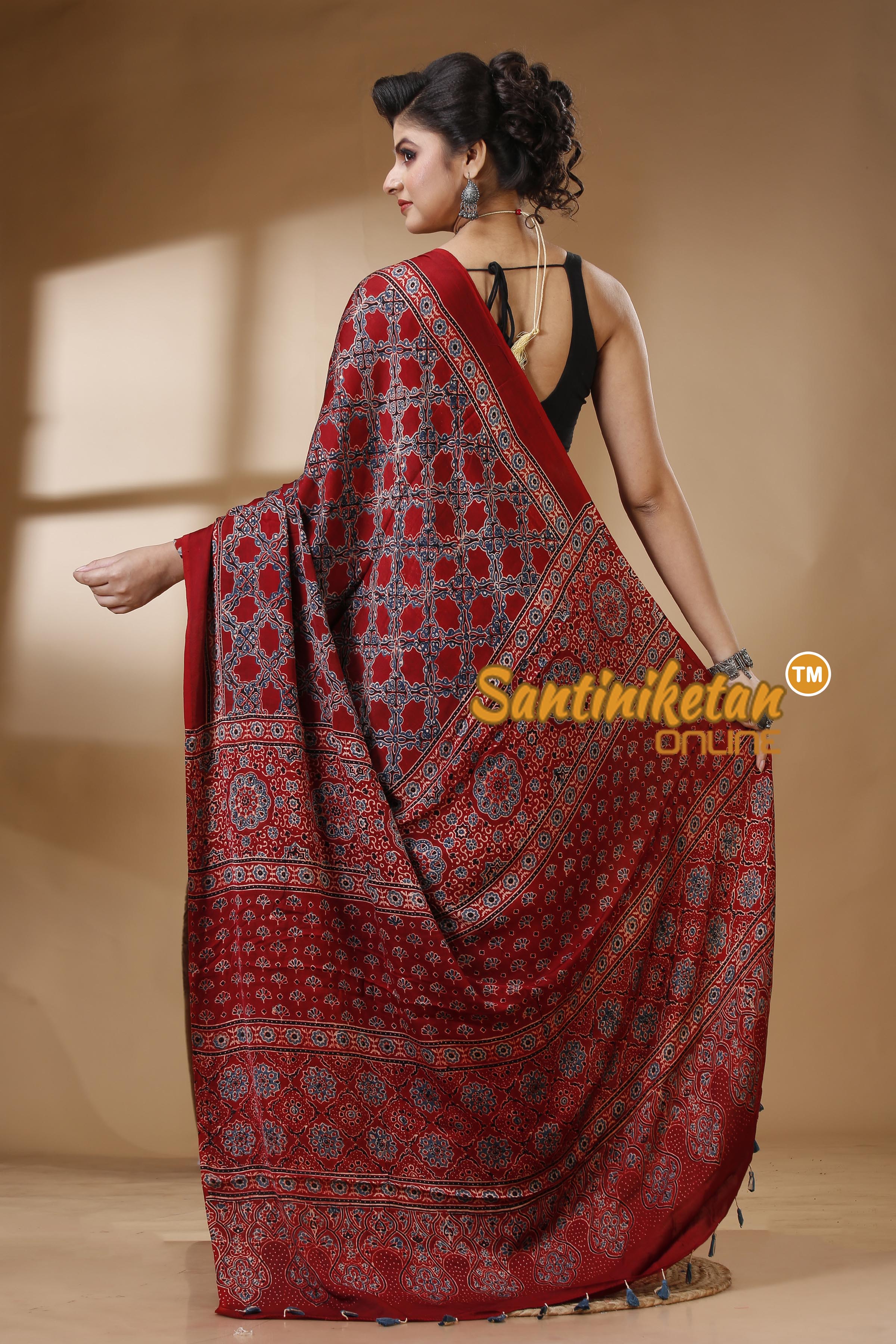 Ajrakh Hand Block On Modal Silk SN202522895