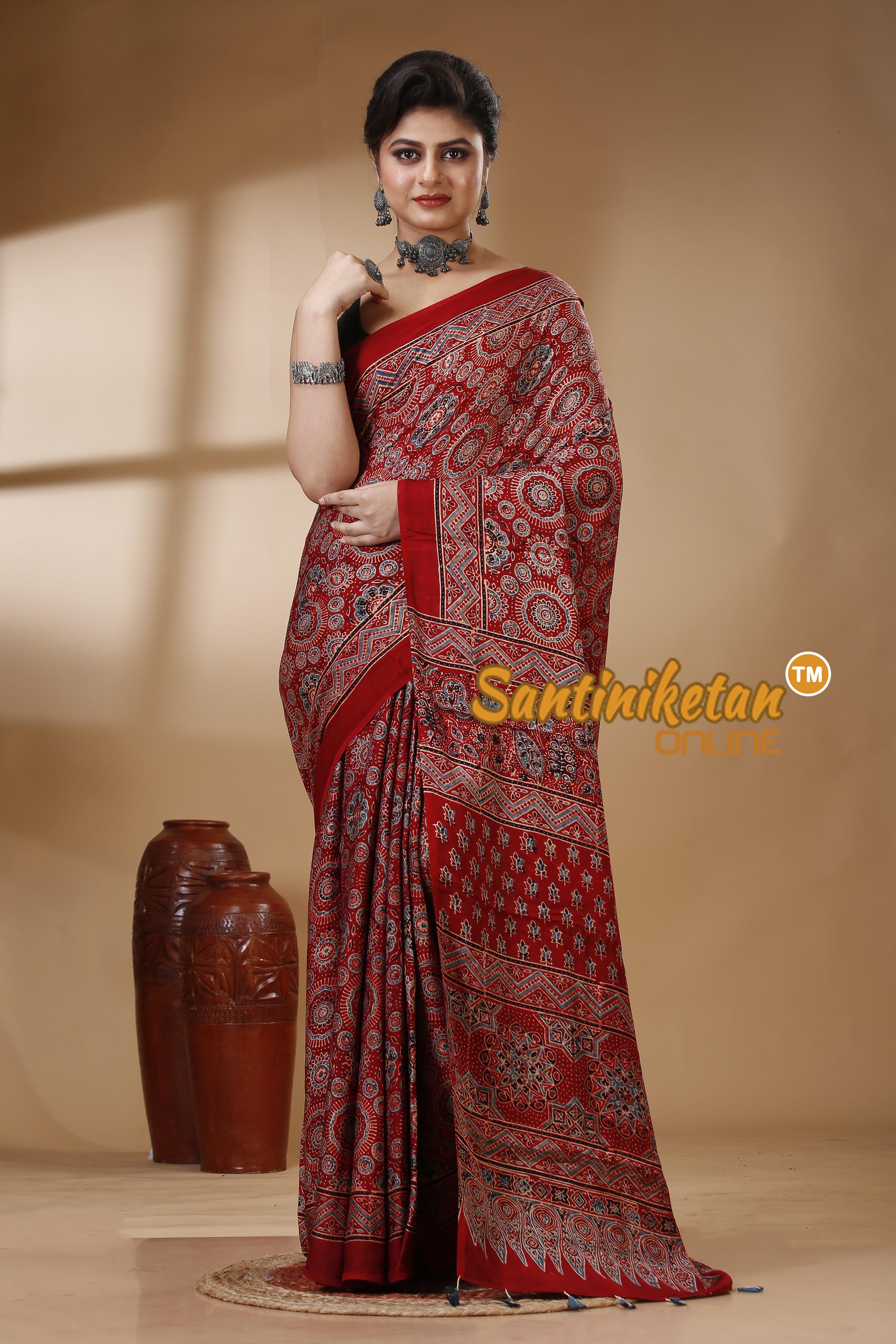 Ajrakh Hand Block On Modal Silk SN202522901
