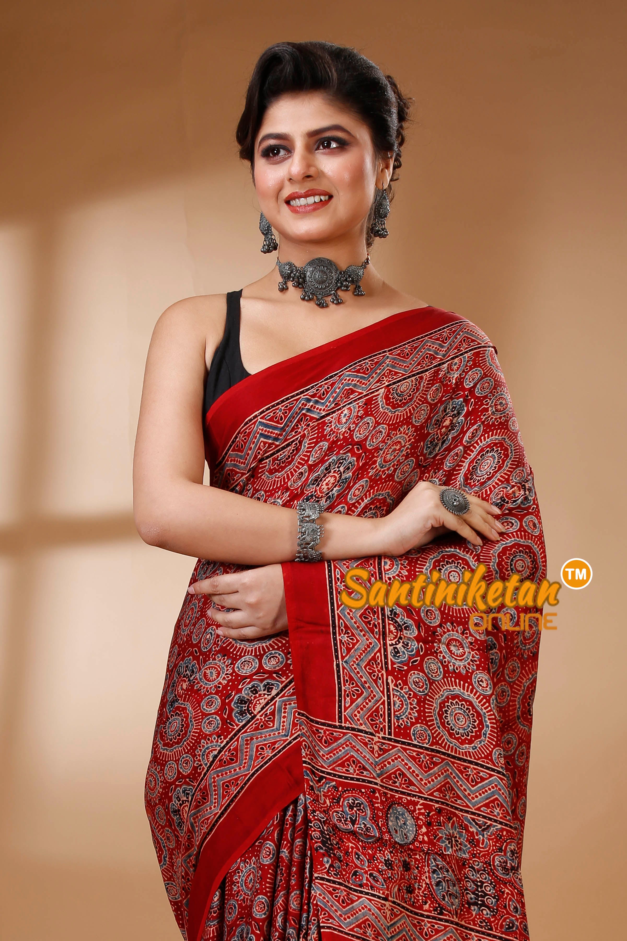 Ajrakh Hand Block On Modal Silk SN202522901