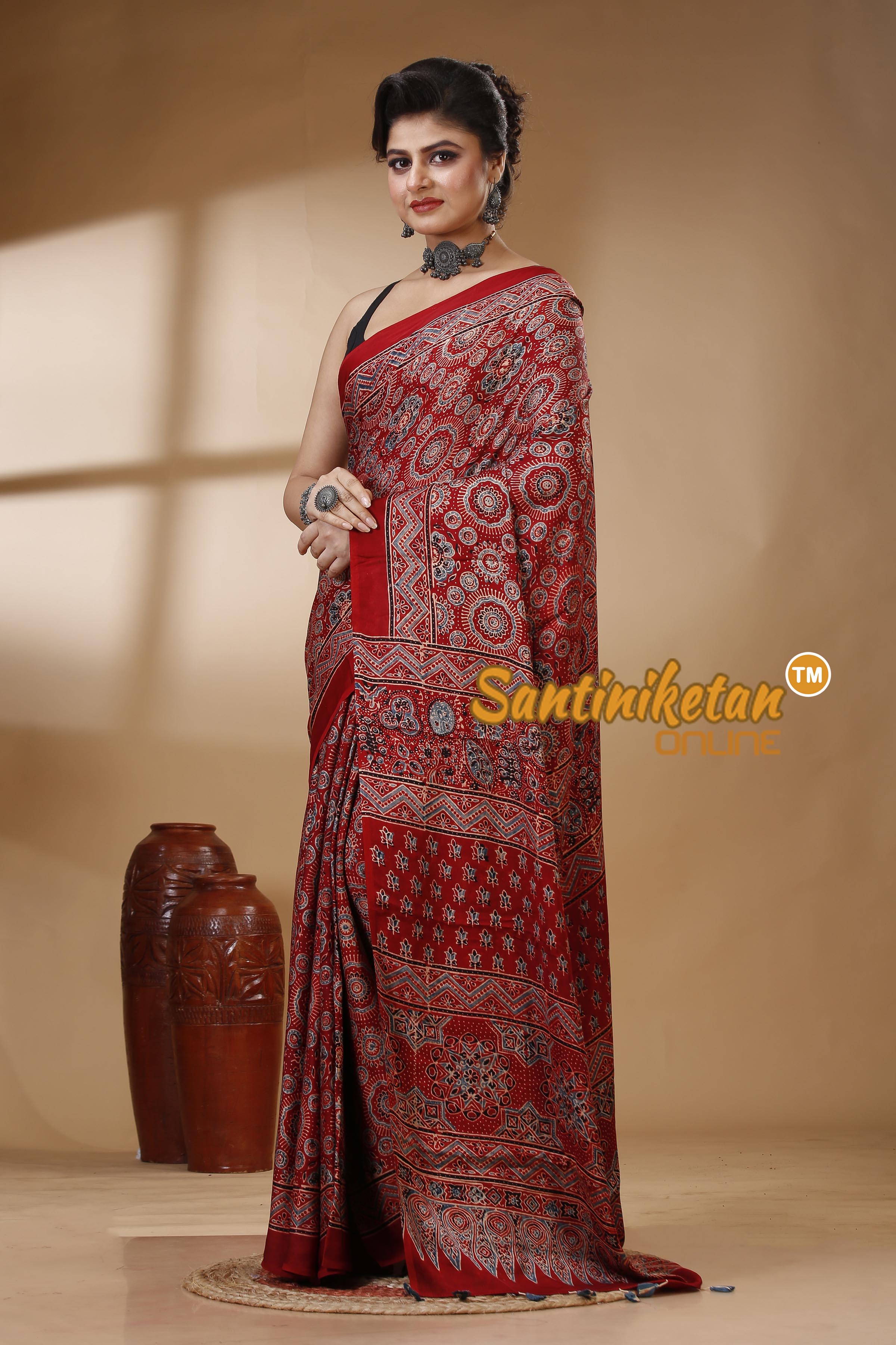 Ajrakh Hand Block On Modal Silk SN202522901