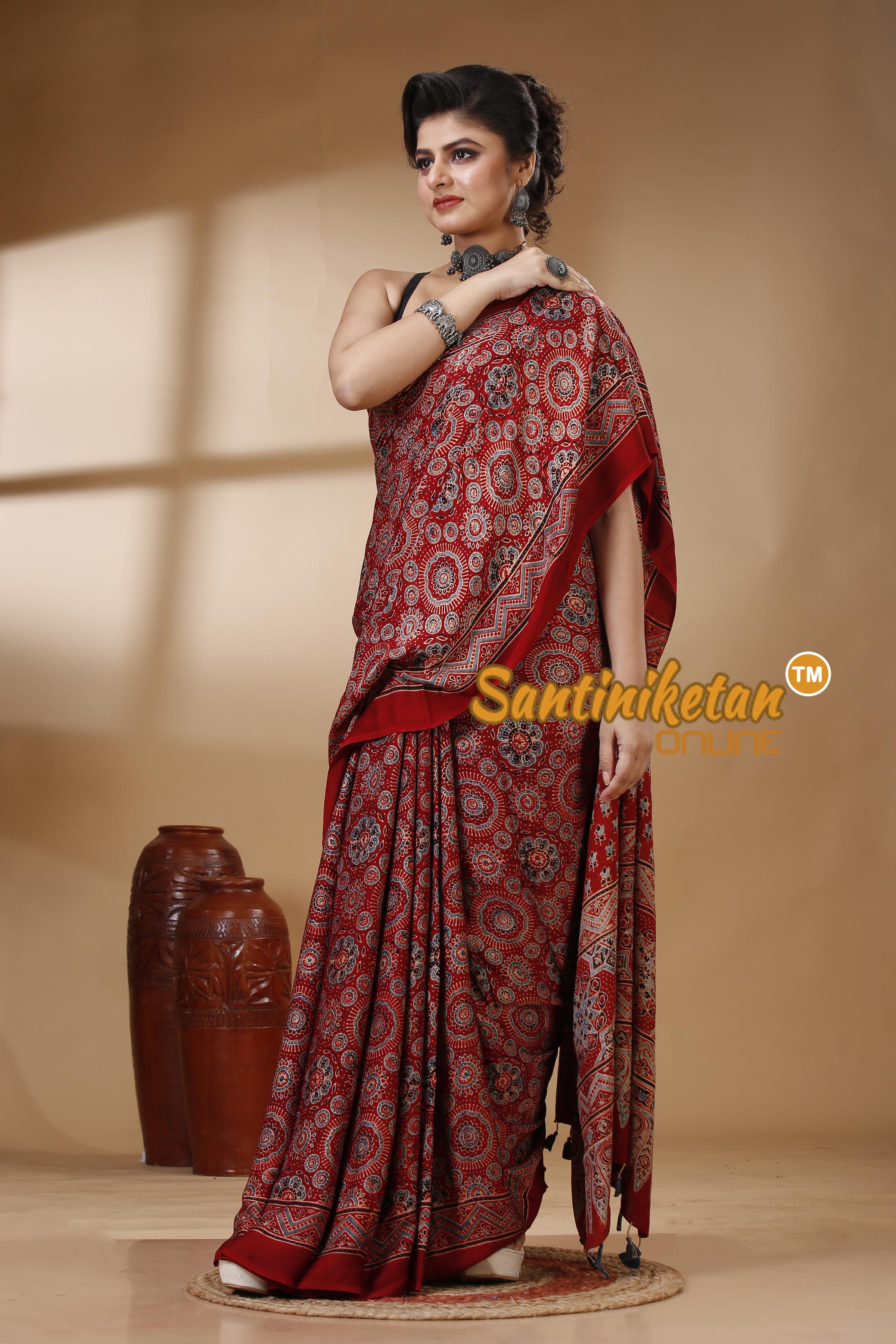 Ajrakh Hand Block On Modal Silk SN202522901