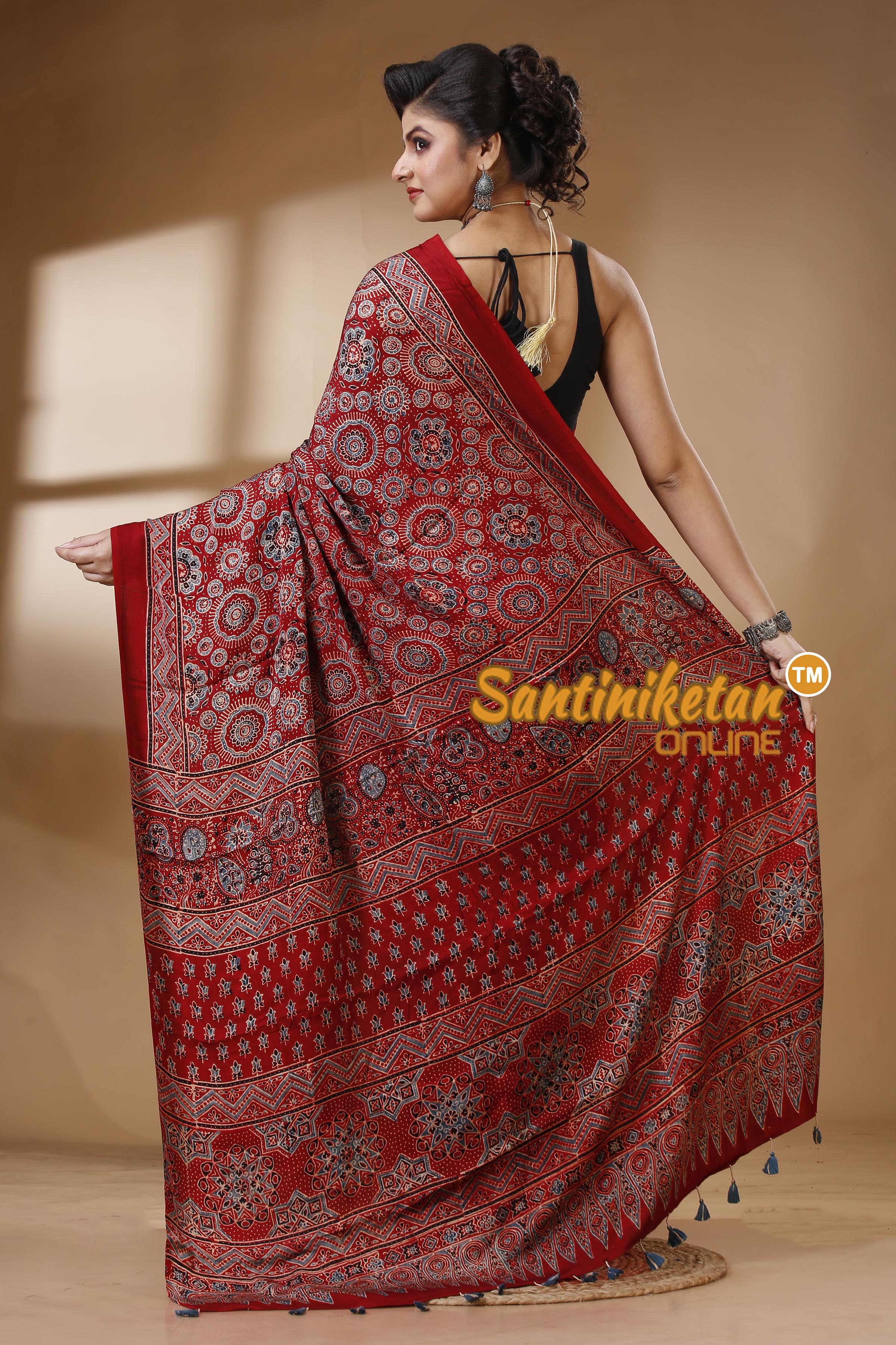Ajrakh Hand Block On Modal Silk SN202522901