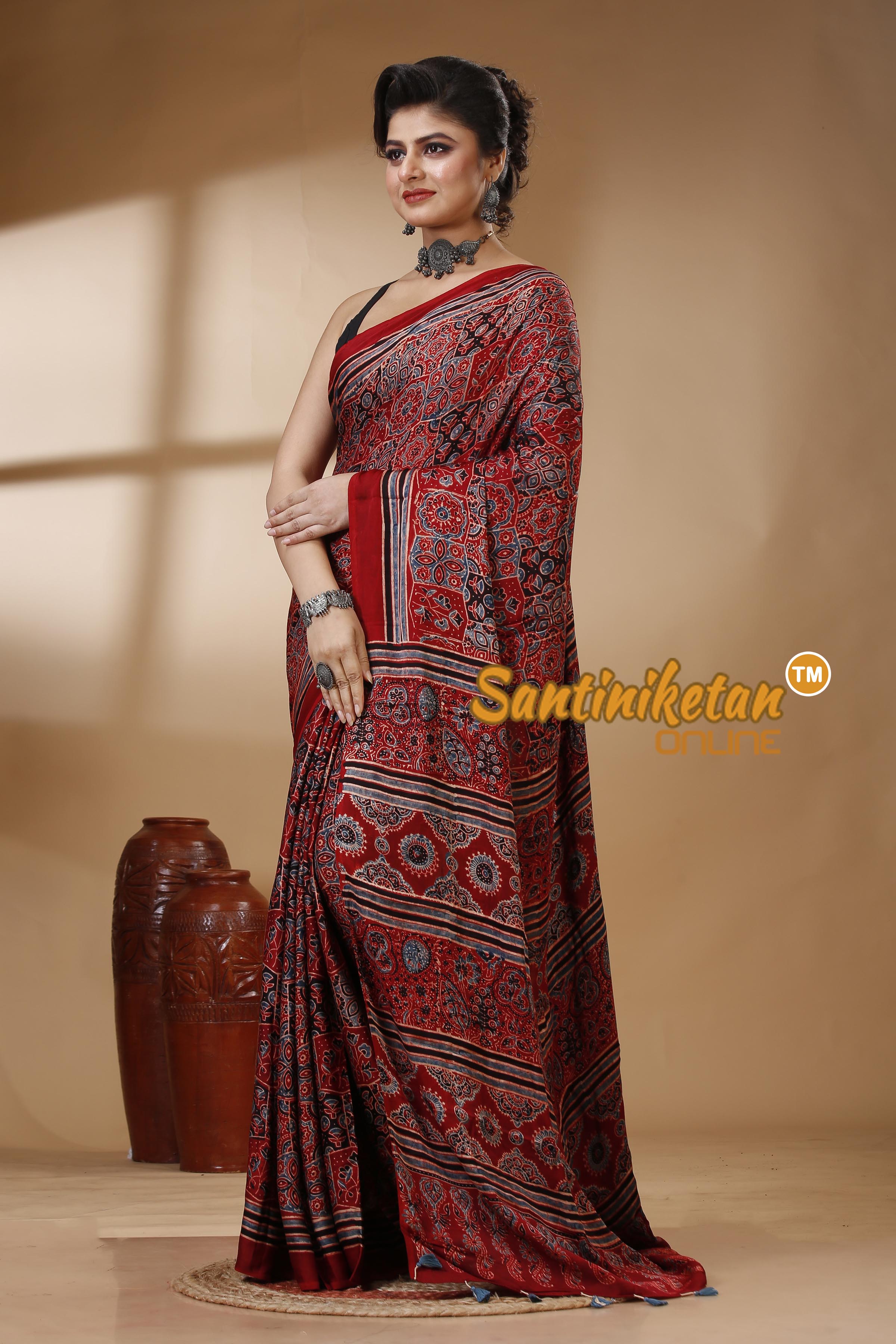 Ajrakh Hand Block On Modal Silk SN202522907