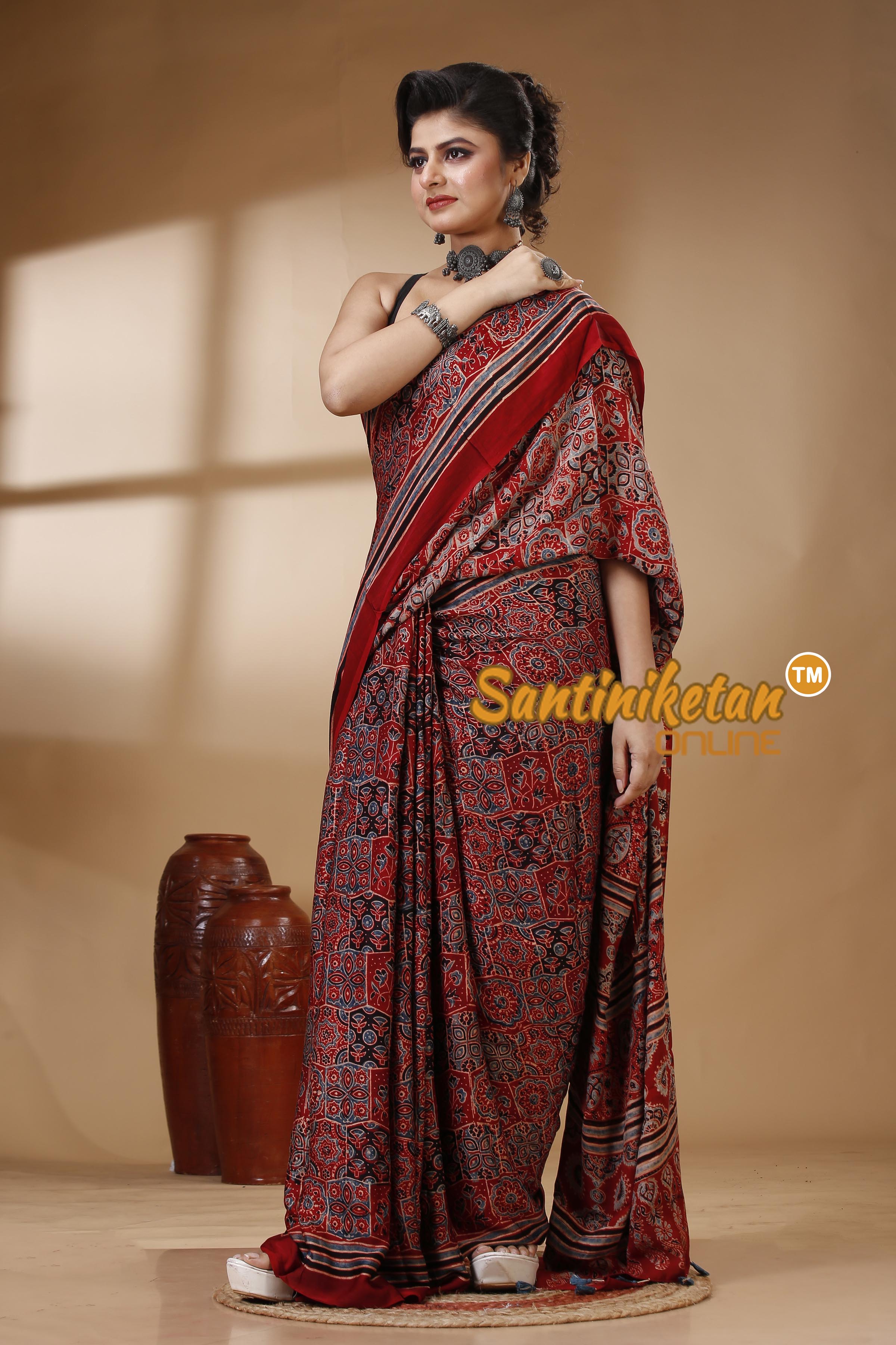 Ajrakh Hand Block On Modal Silk SN202522907