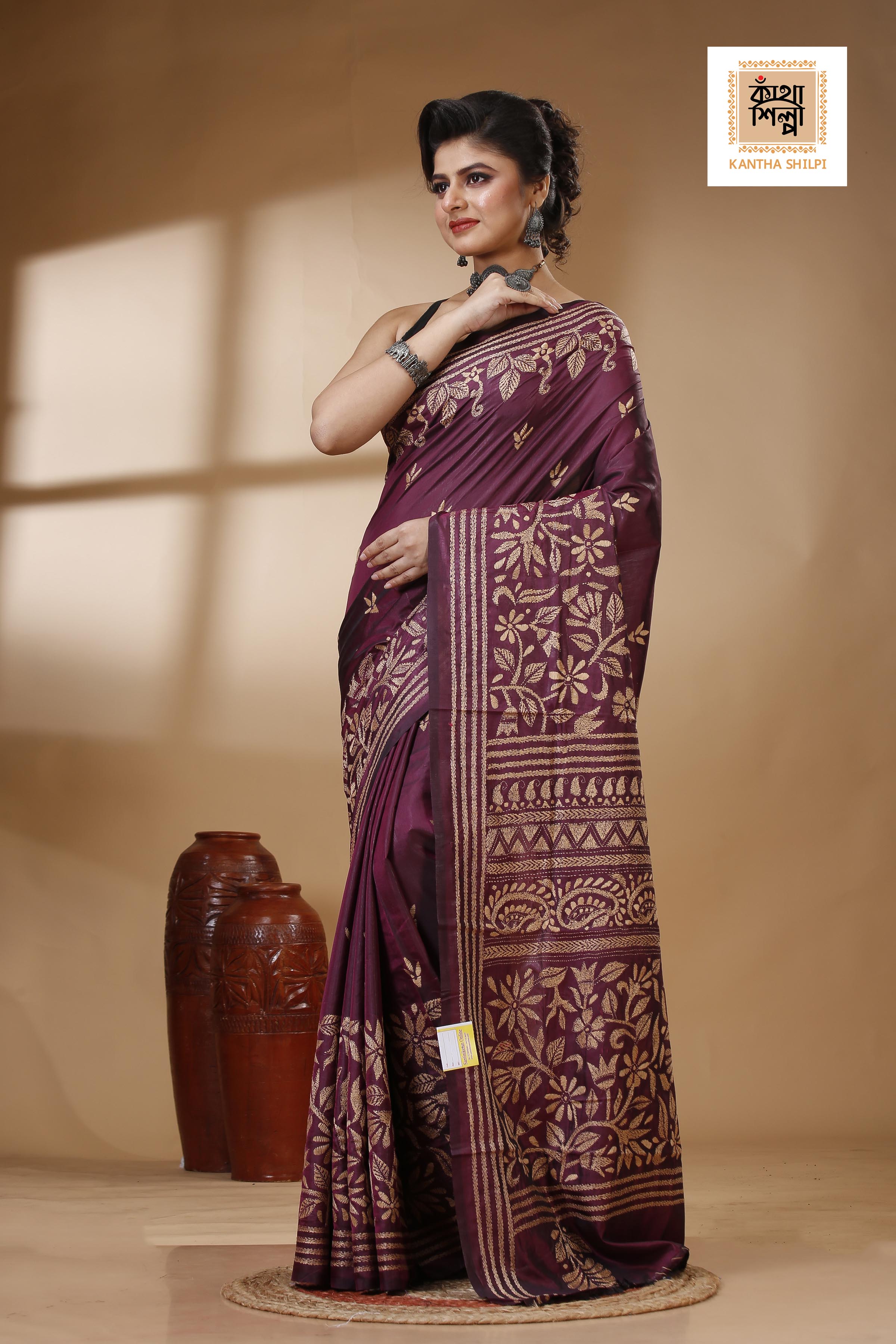 Bangalore Silk Kantha Stitch Saree SN202522913