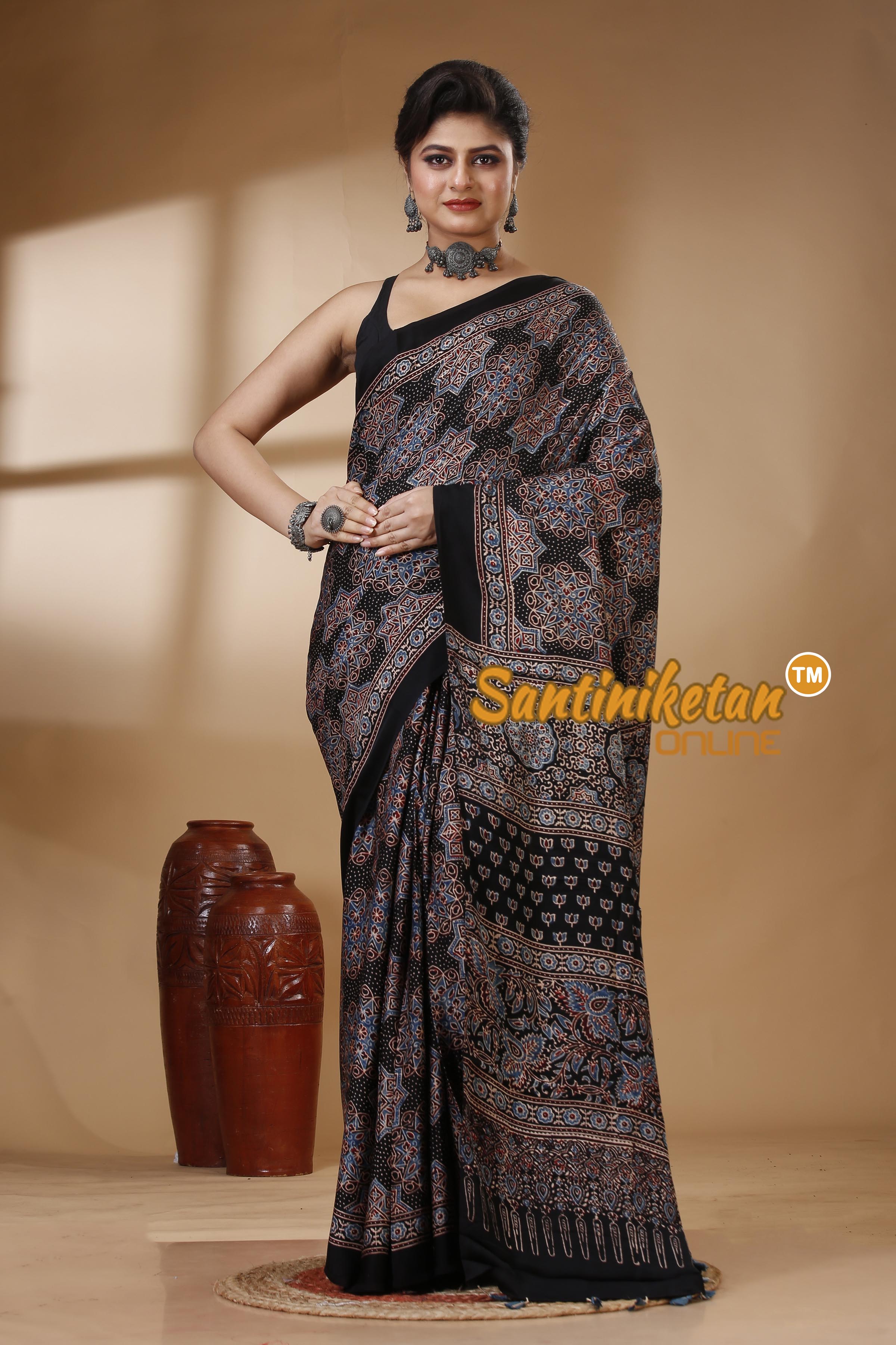 Ajrakh Hand Block On Modal Silk SN202522919