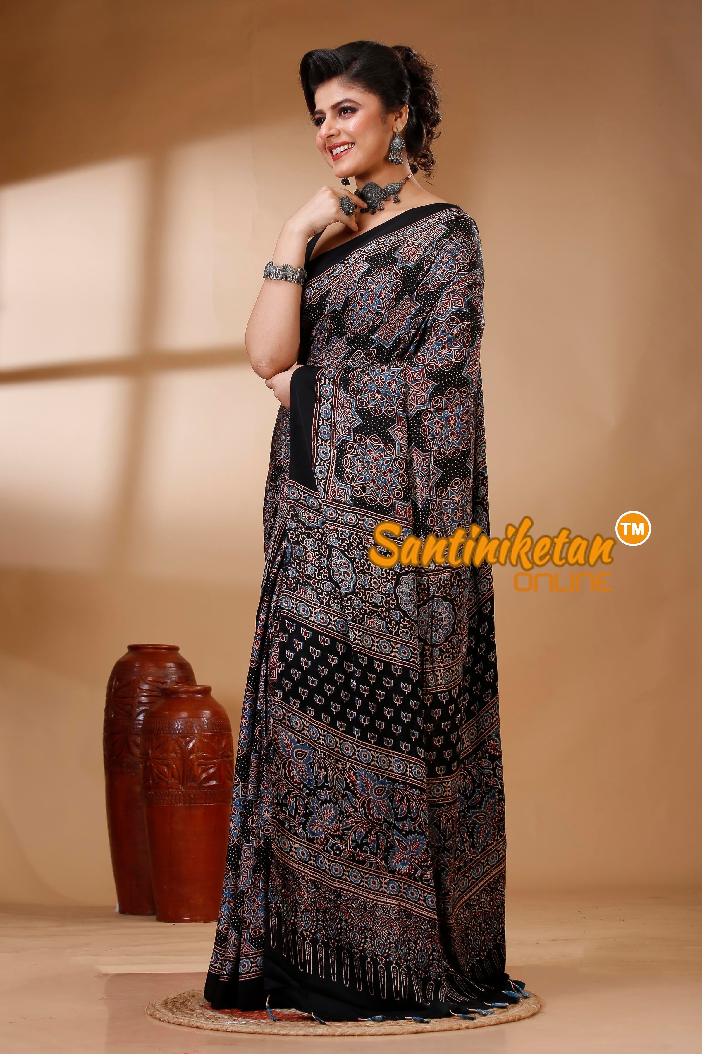 Ajrakh Hand Block On Modal Silk SN202522919