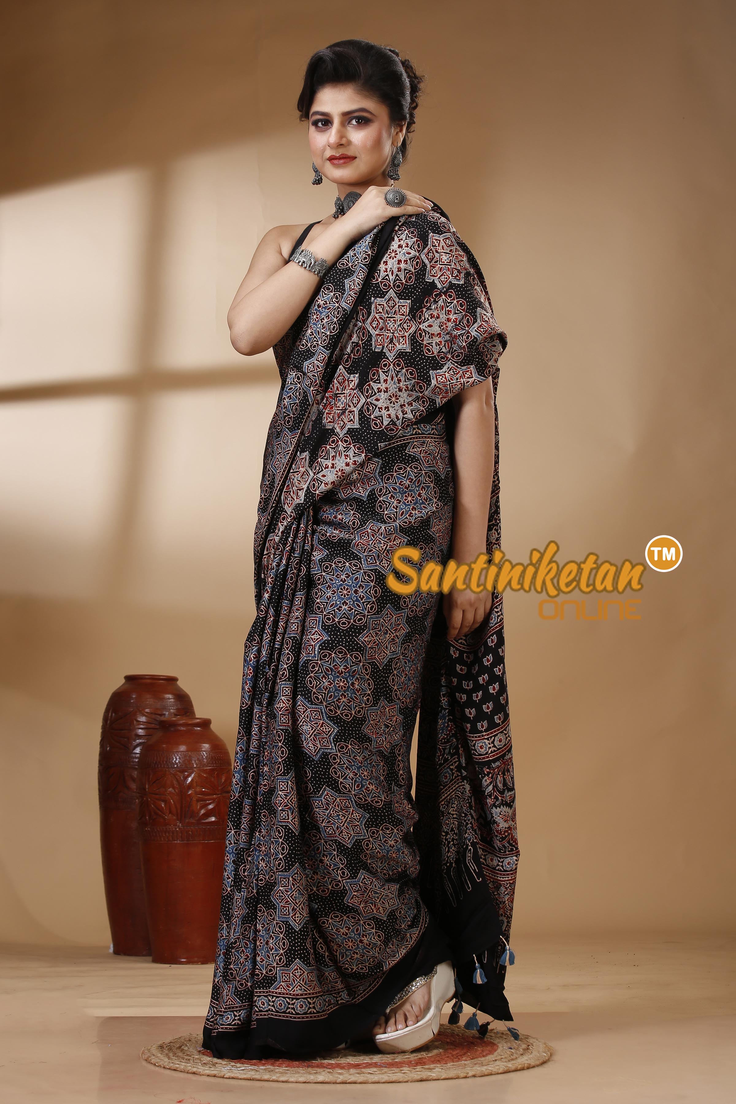 Ajrakh Hand Block On Modal Silk SN202522919