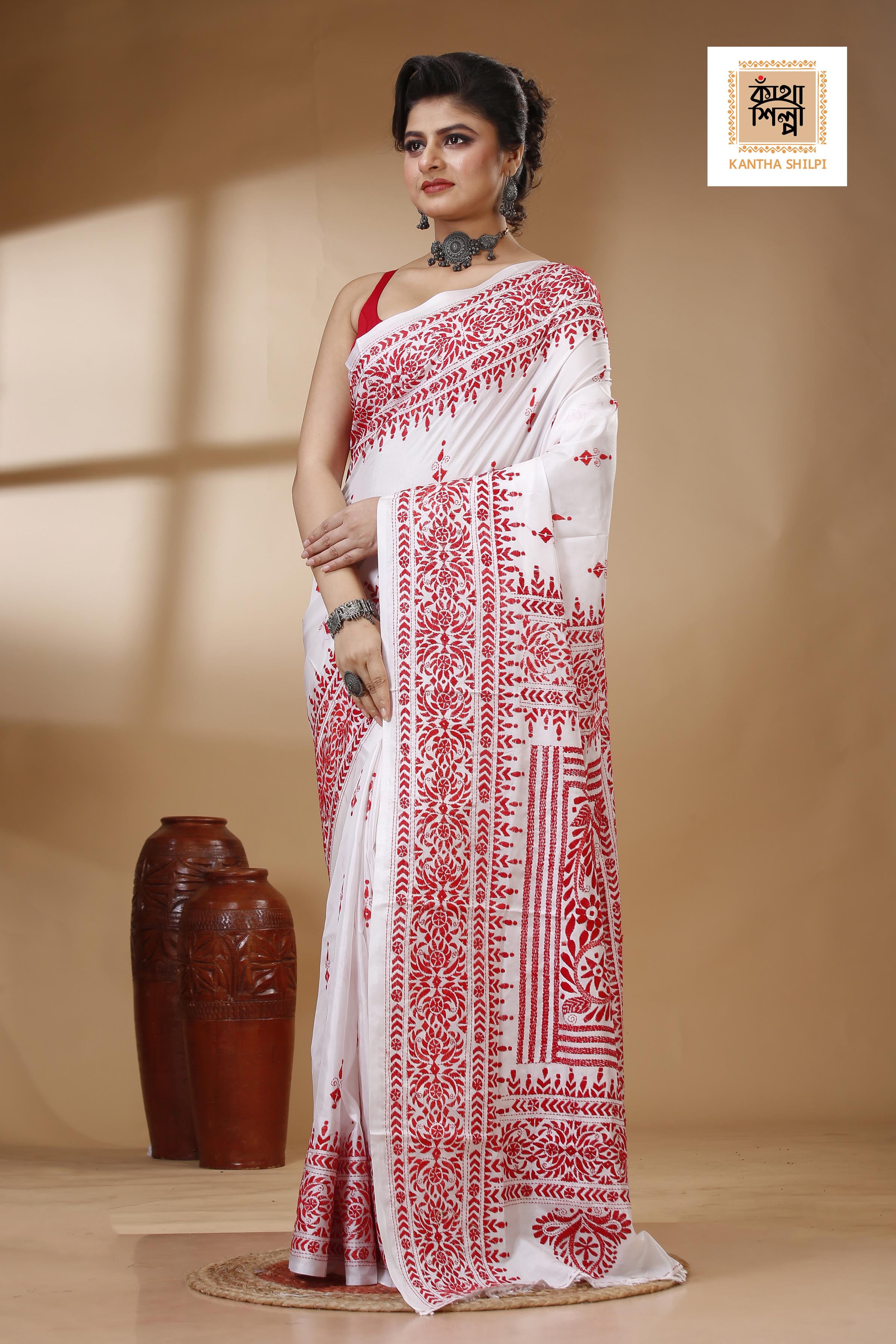 Bangalore Silk Kantha Stitch Saree SN202522925