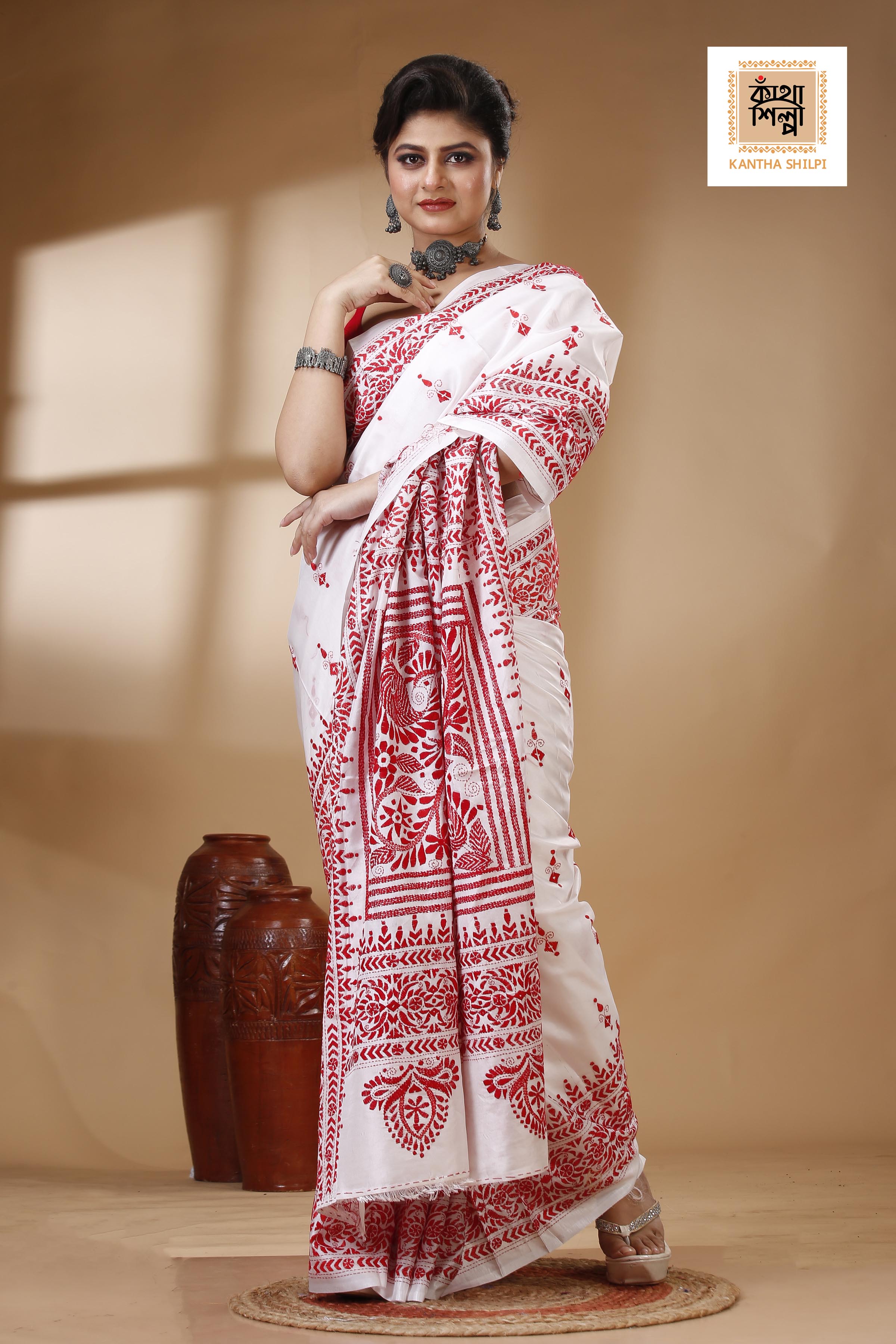 Bangalore Silk Kantha Stitch Saree SN202522925