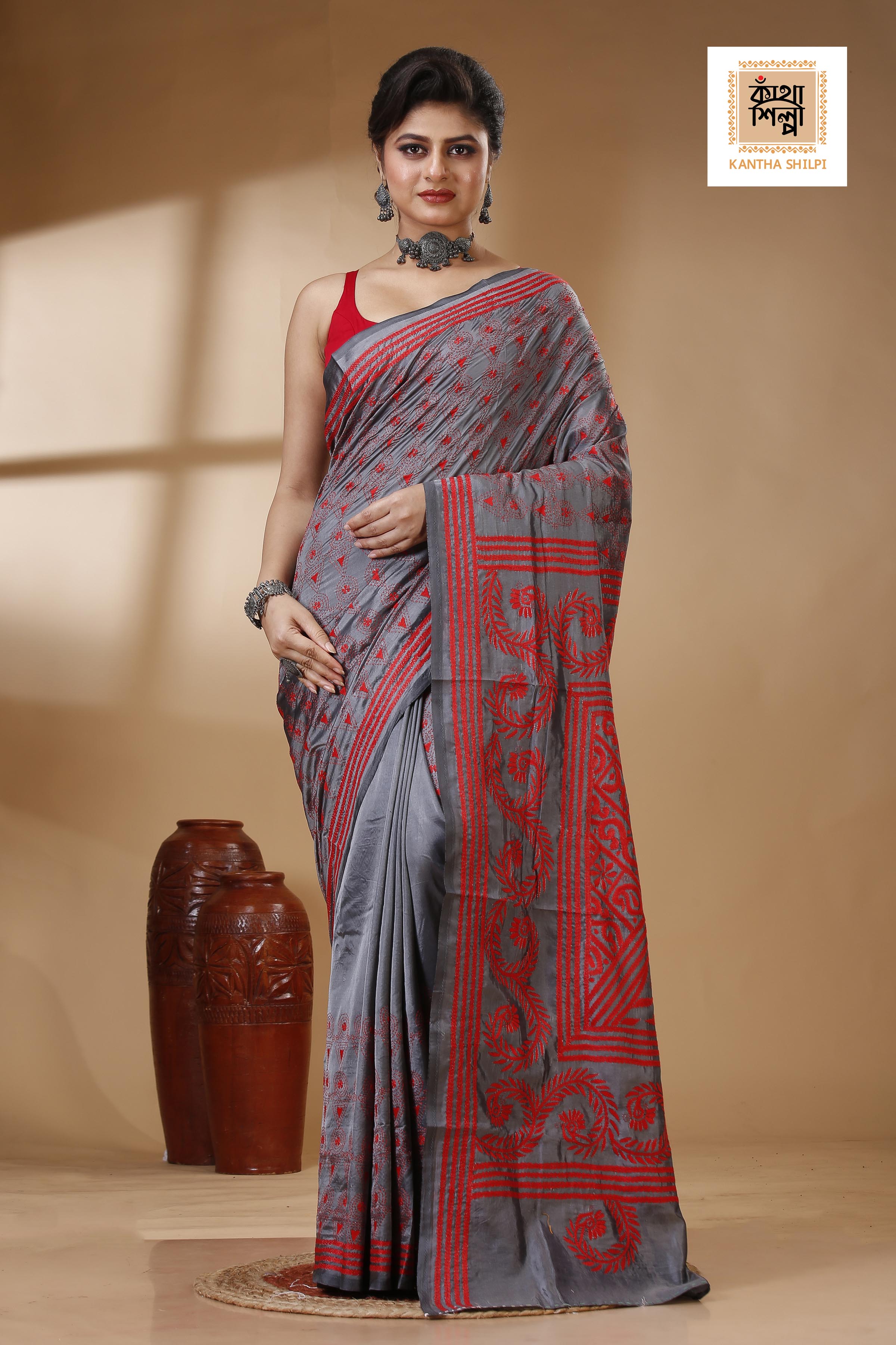 Bangalore Silk Kantha Stitch Saree SN202522949