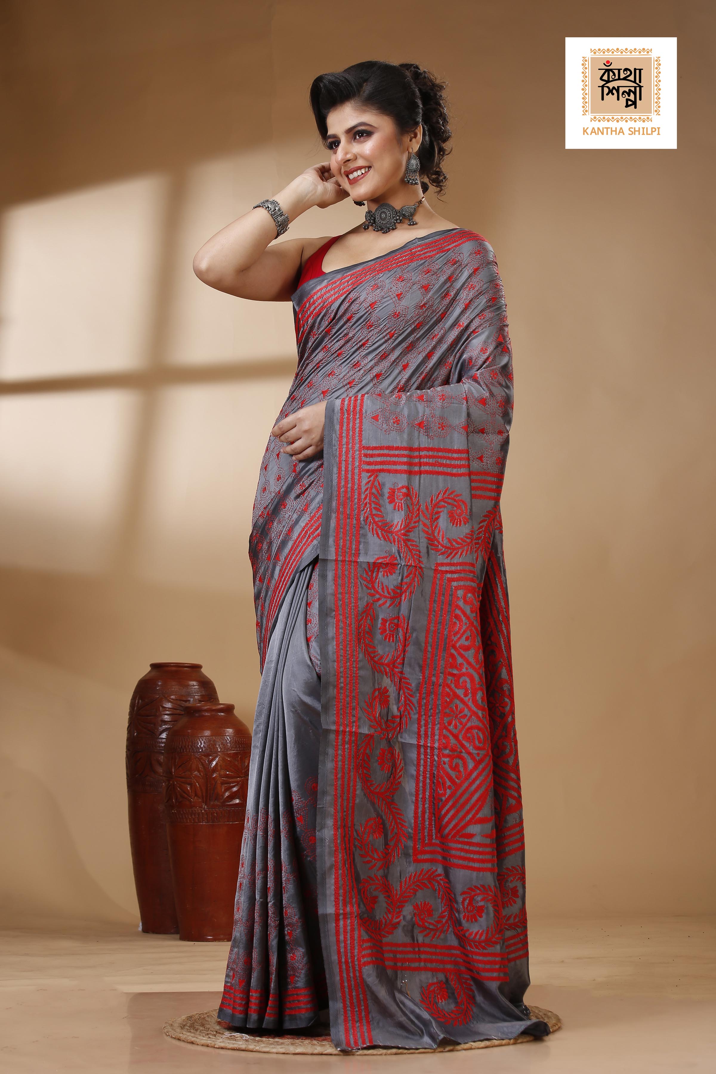 Bangalore Silk Kantha Stitch Saree SN202522949