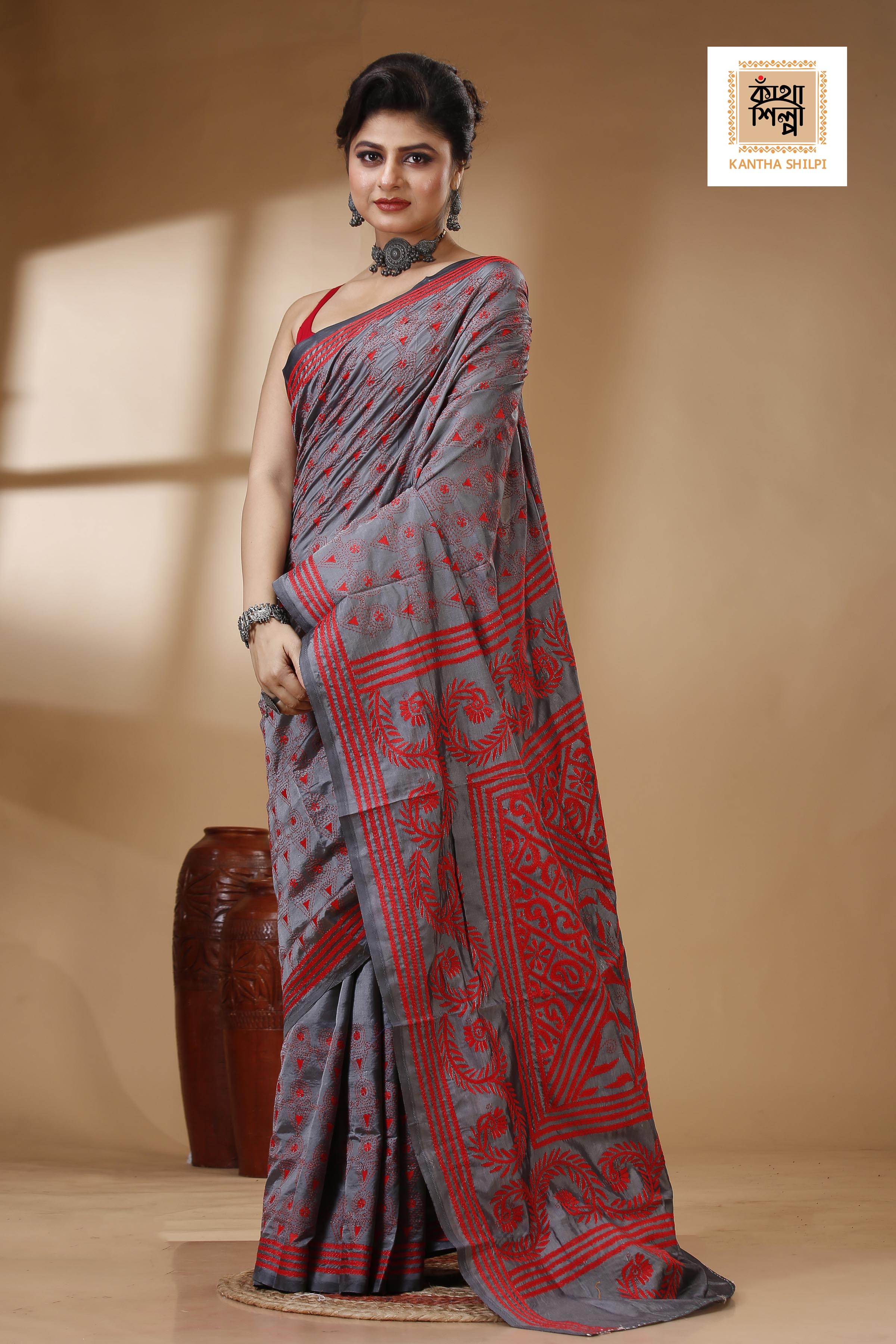 Bangalore Silk Kantha Stitch Saree SN202522949