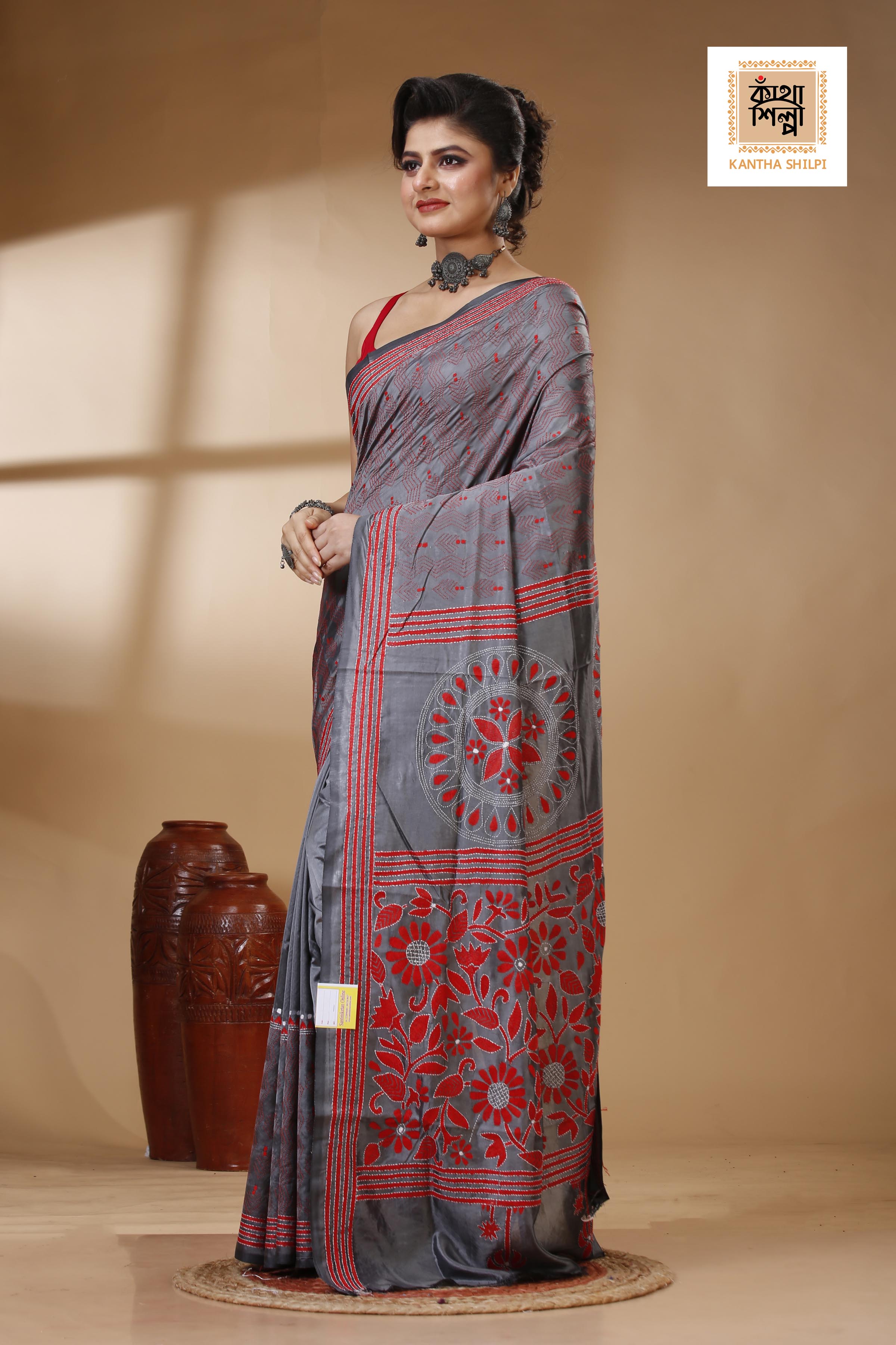 Bangalore Silk Kantha Stitch Saree SN202522955