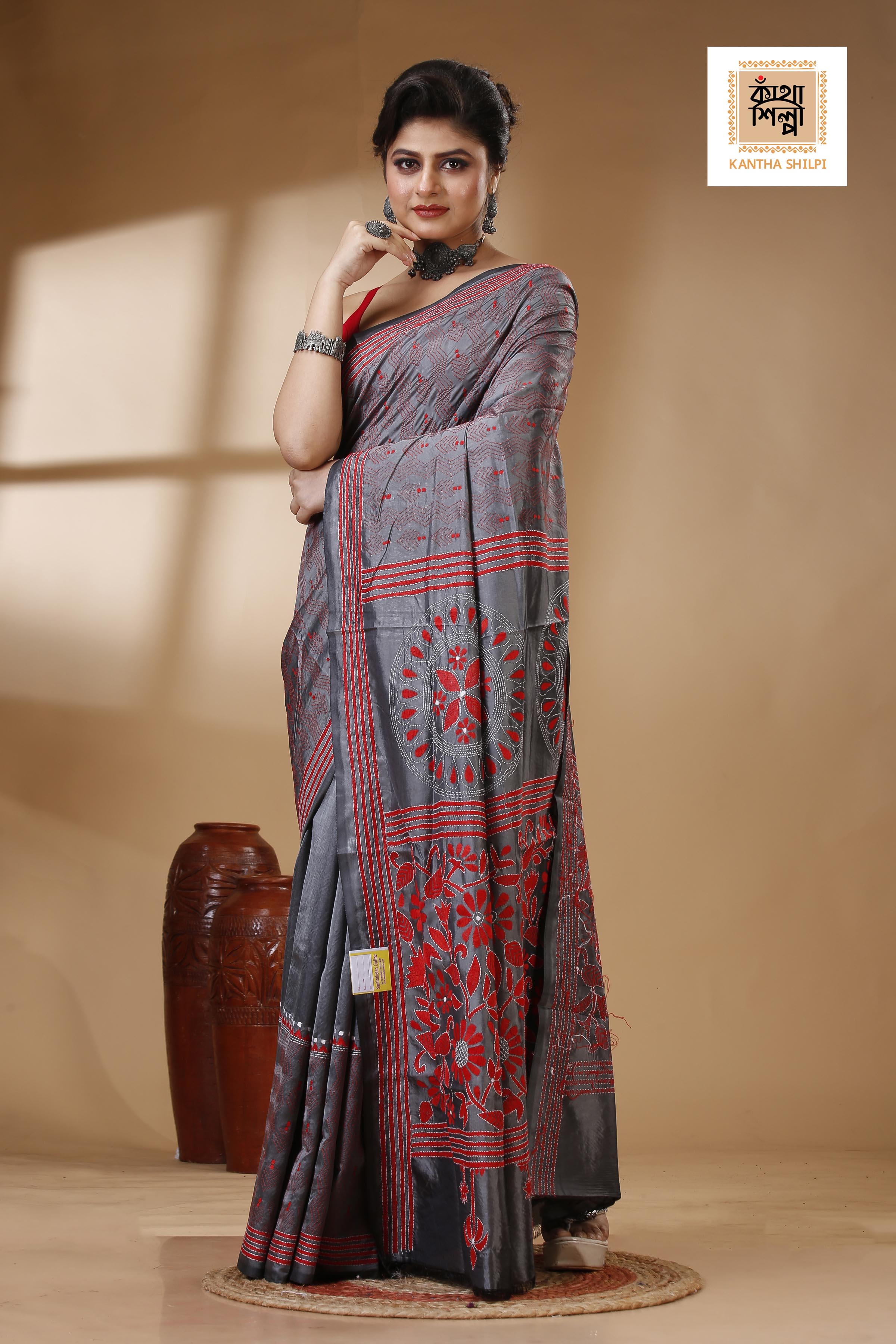 Bangalore Silk Kantha Stitch Saree SN202522955