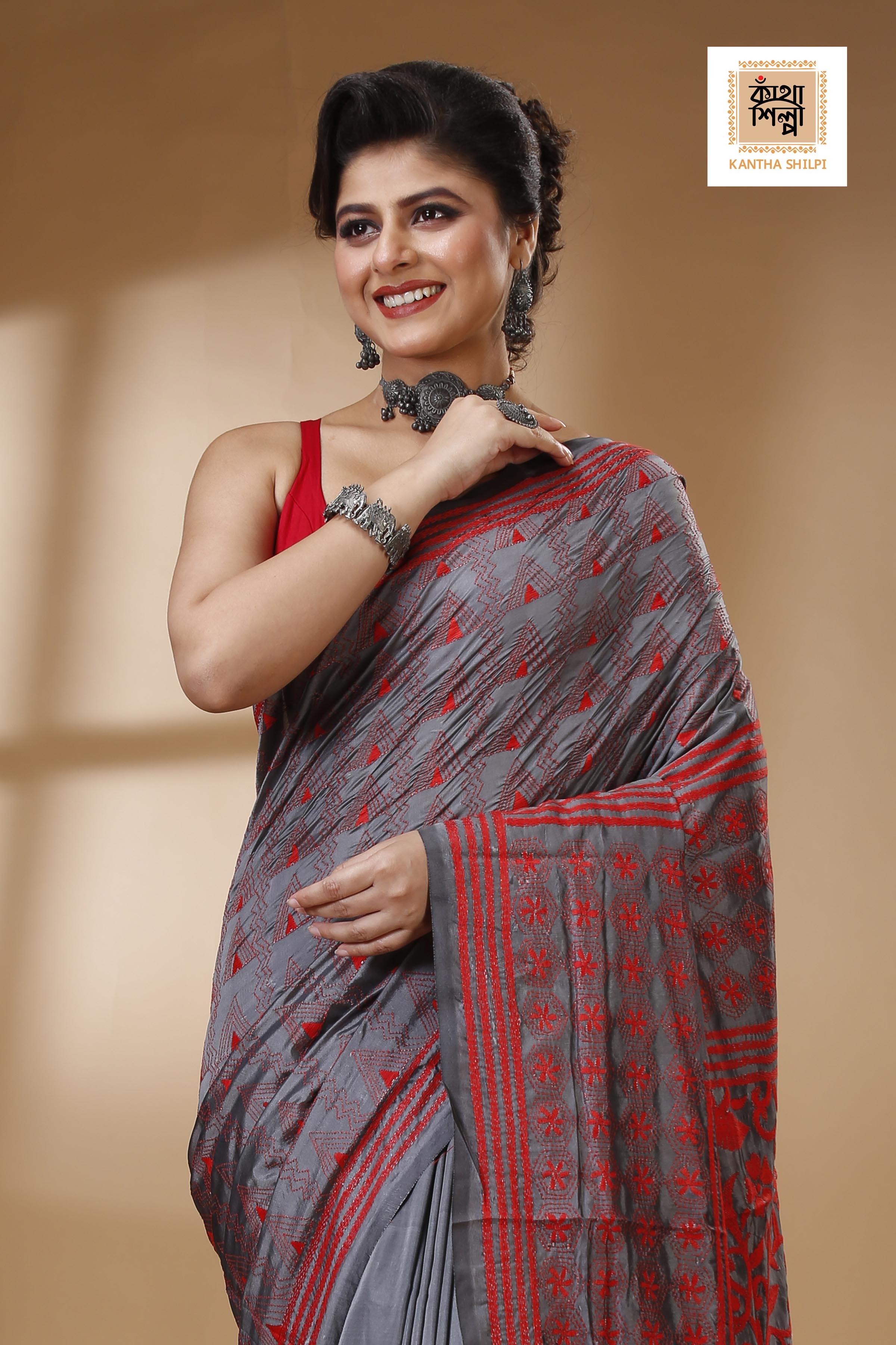 Bangalore Silk Kantha Stitch Saree SN202522961