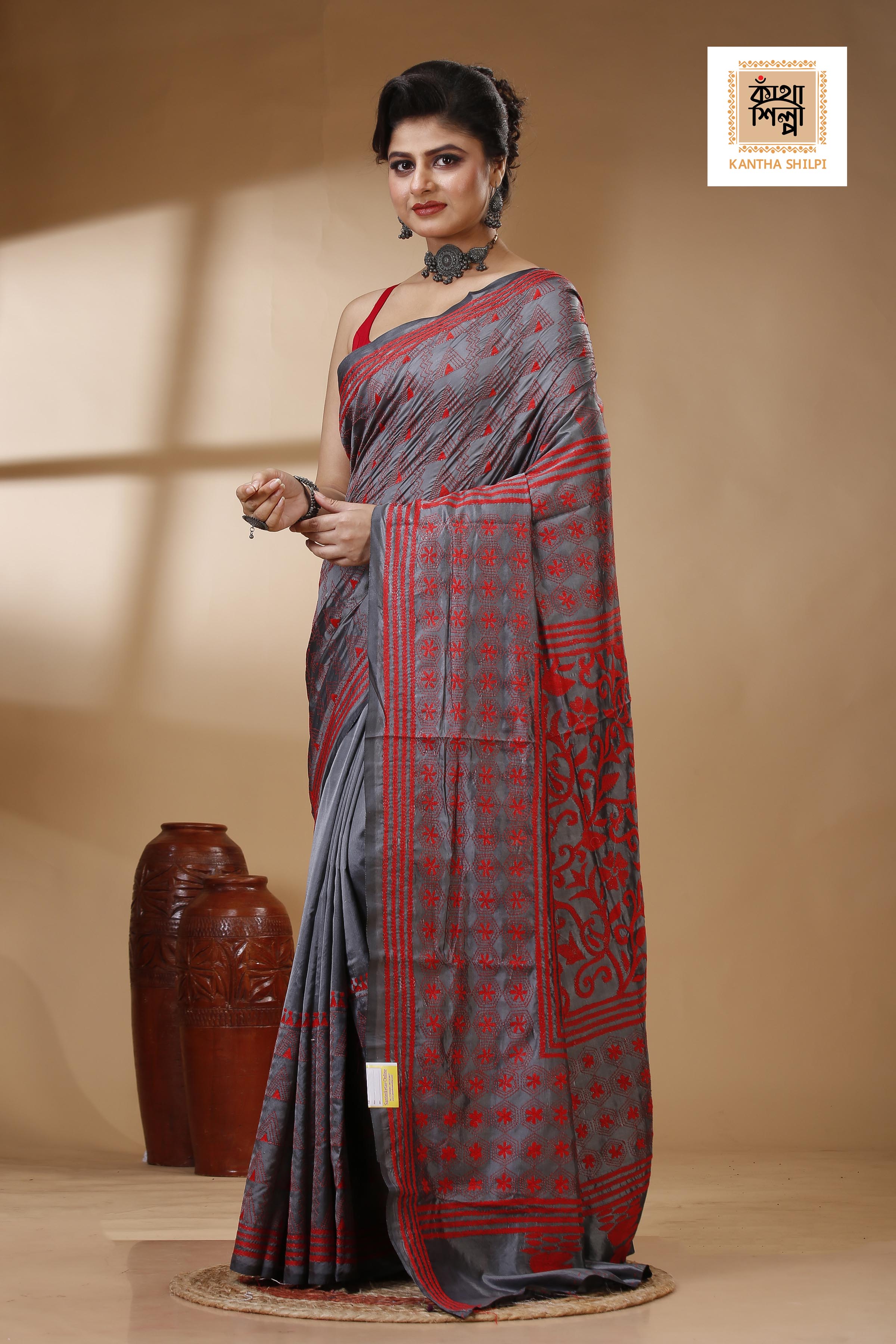 Bangalore Silk Kantha Stitch Saree SN202522961