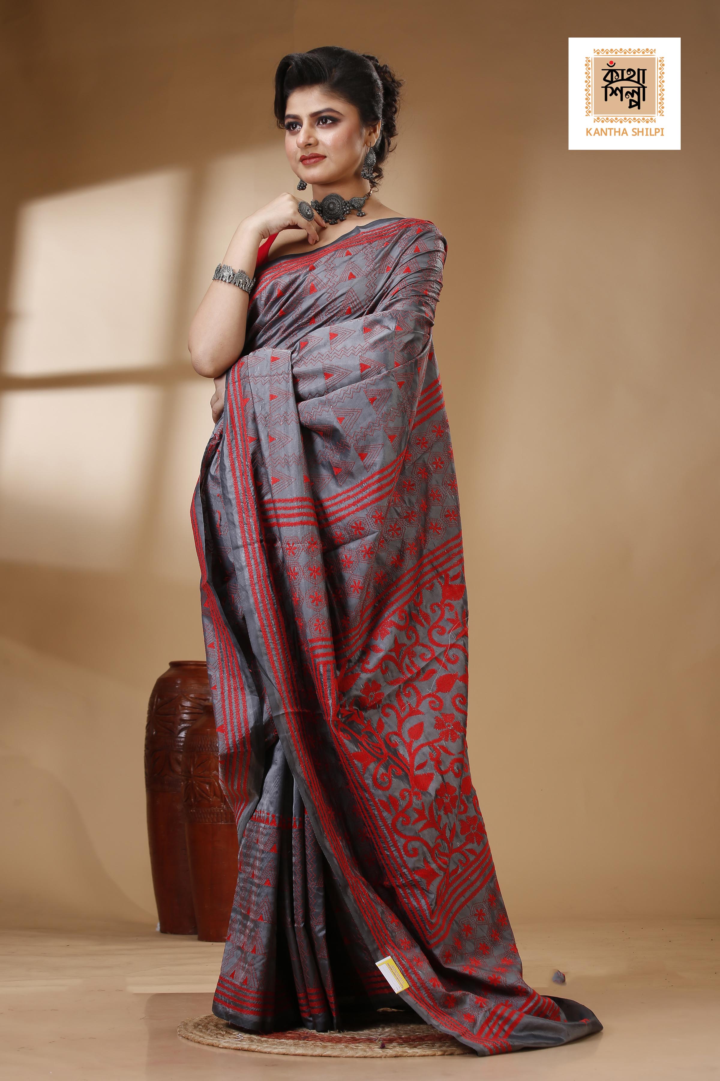 Bangalore Silk Kantha Stitch Saree SN202522961