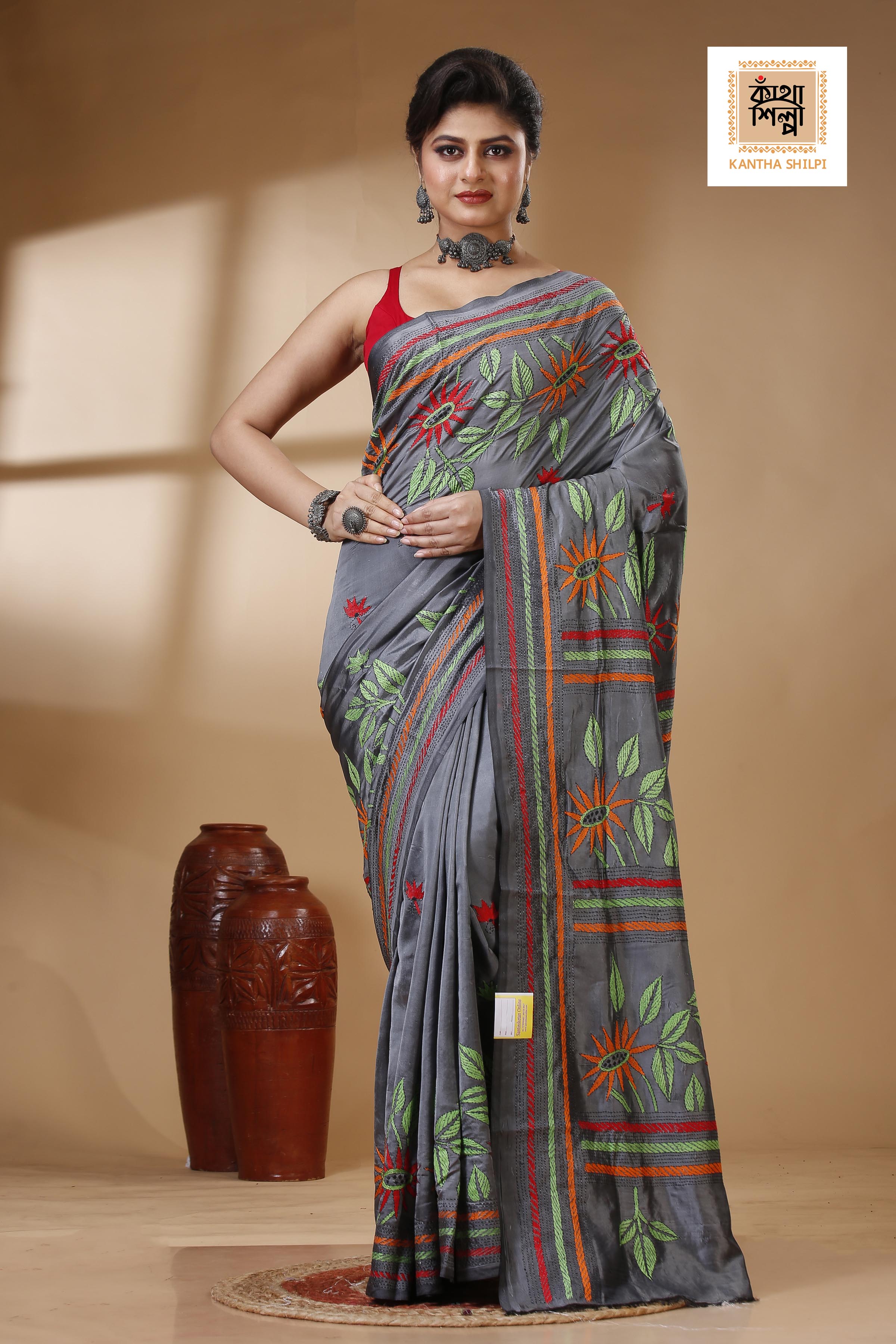 Bangalore Silk Kantha Stitch Saree SN202522967