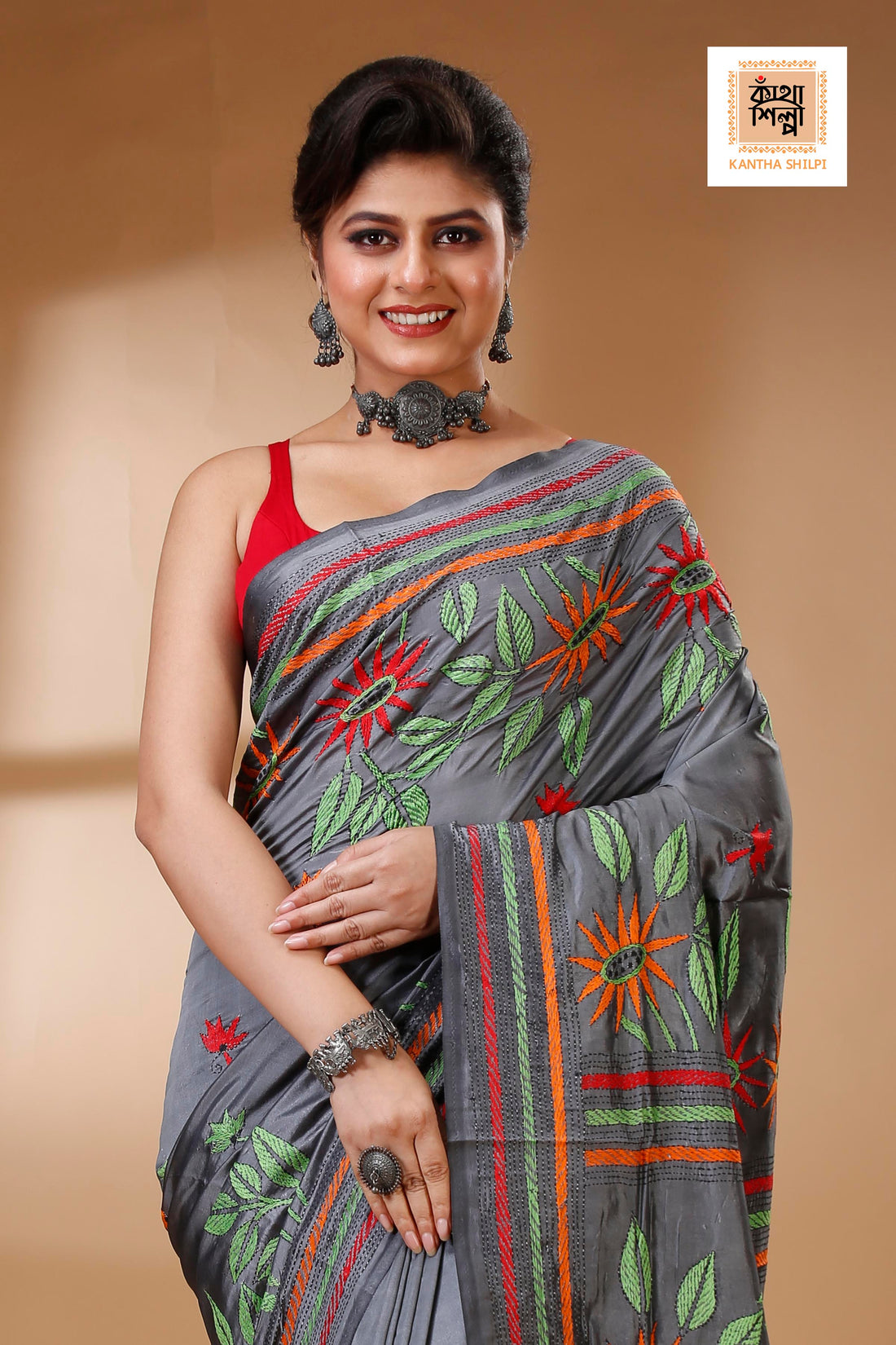 Bangalore Silk Kantha Stitch Saree SN202522967