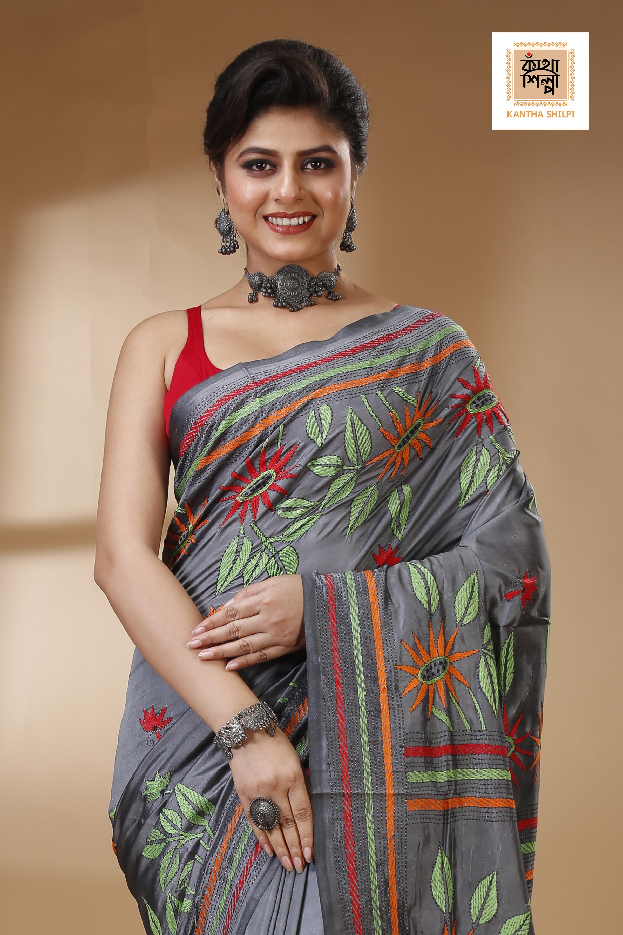 Bangalore Silk Kantha Stitch Saree SN202522967