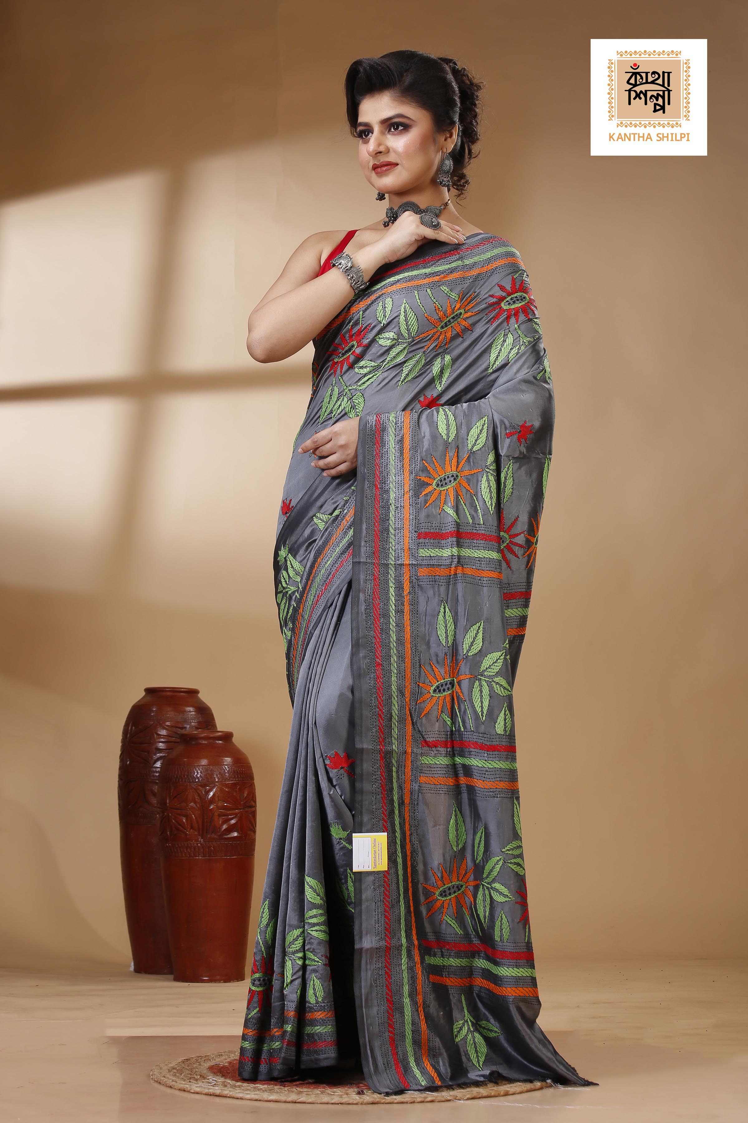 Bangalore Silk Kantha Stitch Saree SN202522967