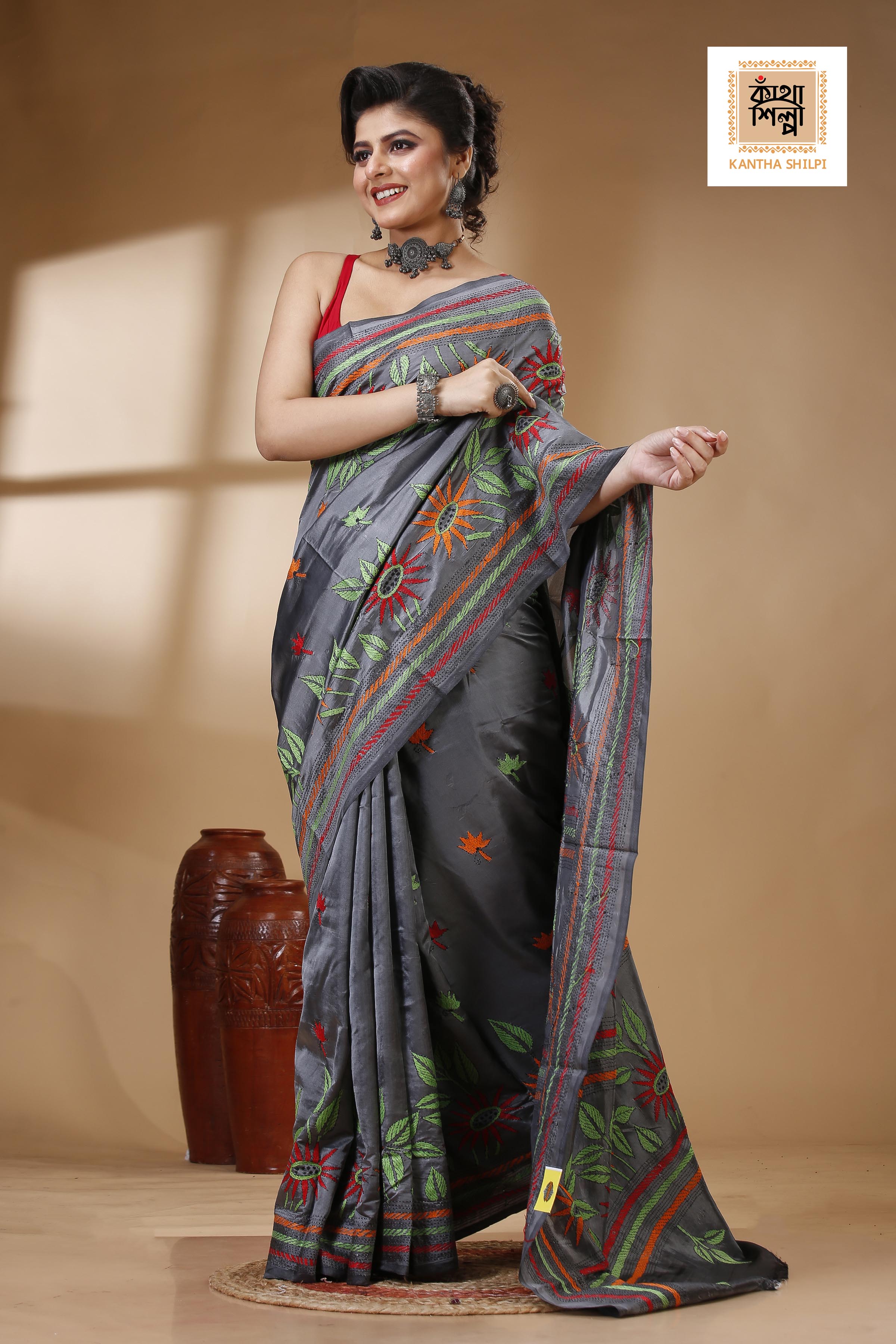 Bangalore Silk Kantha Stitch Saree SN202522967