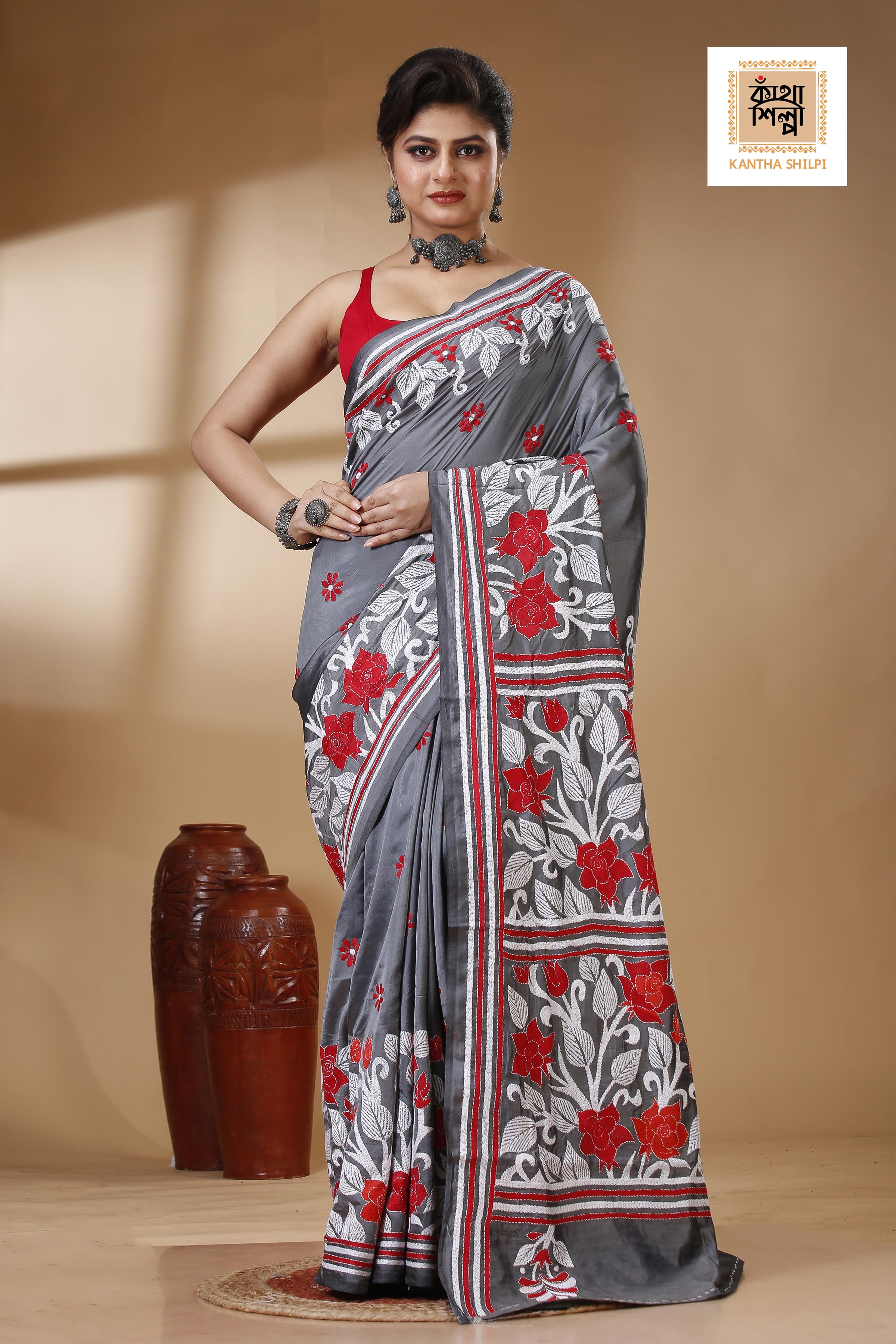 Bangalore Silk Kantha Stitch Saree SN202522973