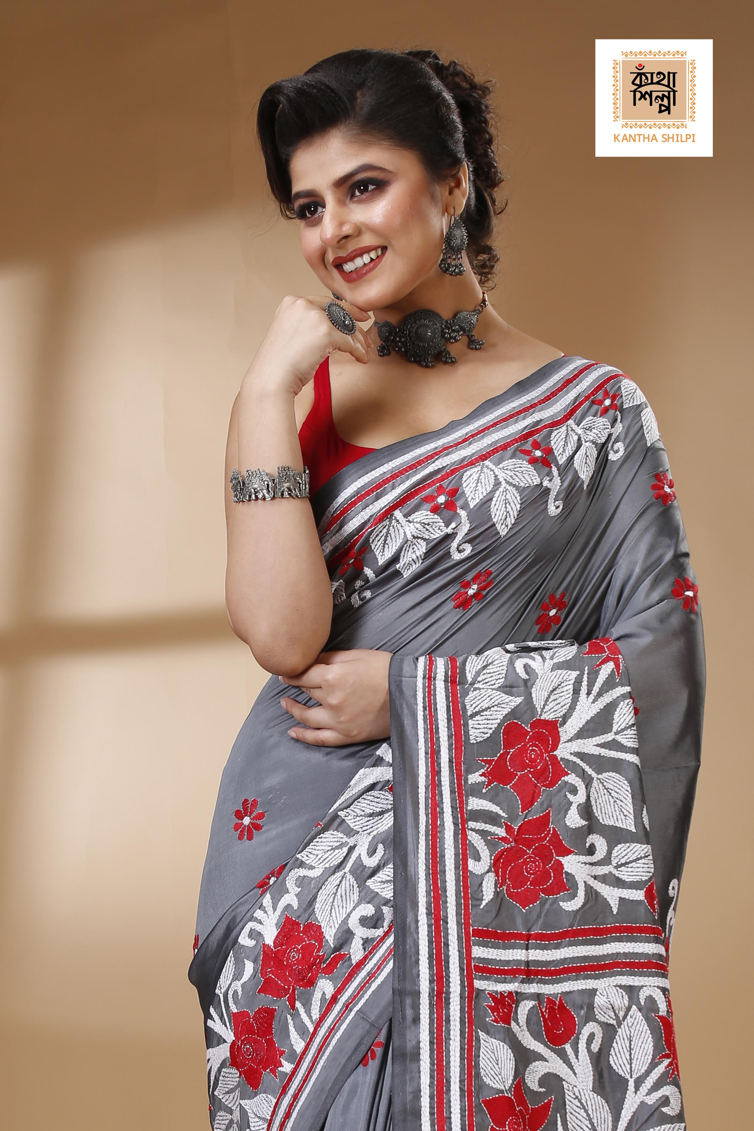 Bangalore Silk Kantha Stitch Saree SN202522973