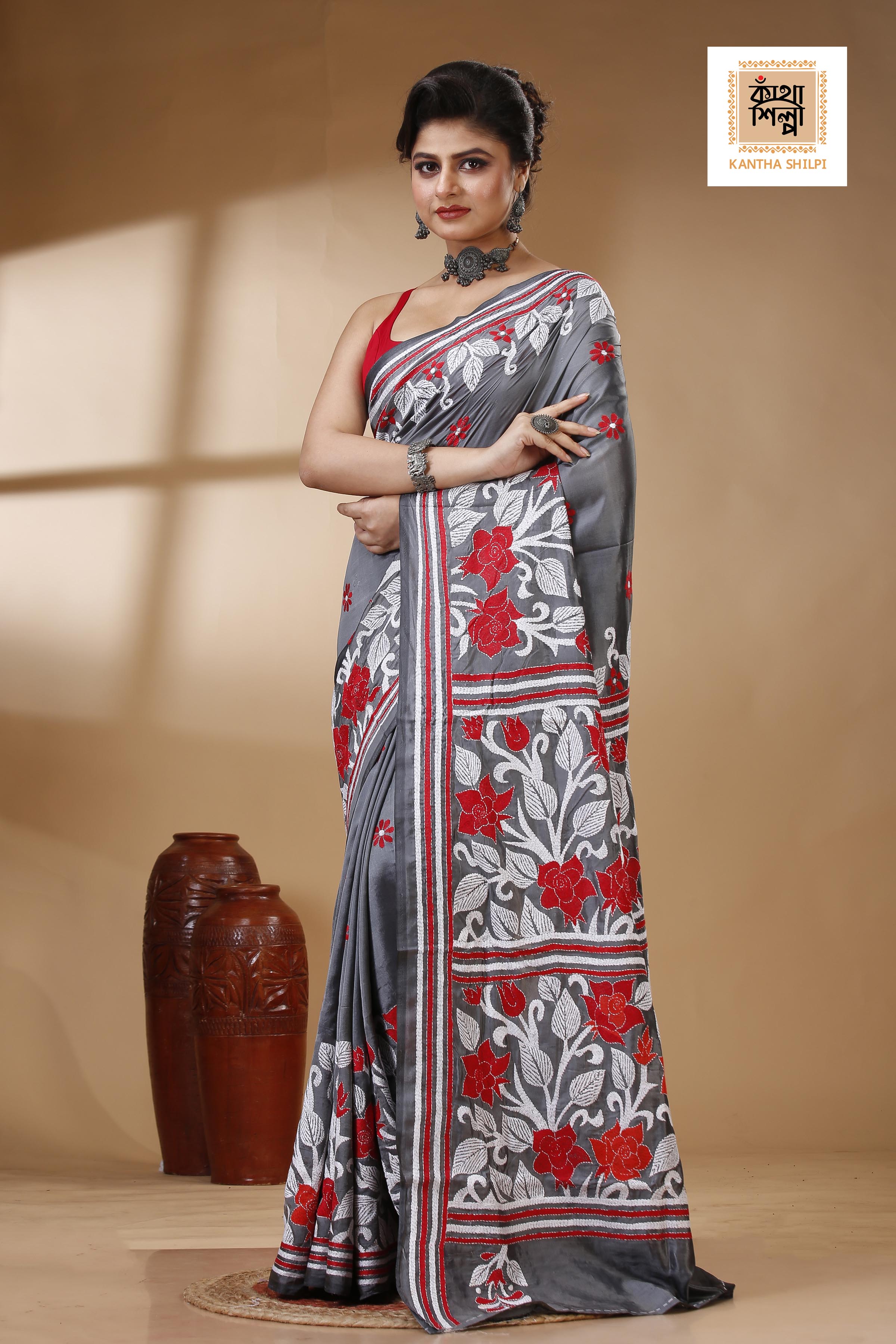 Bangalore Silk Kantha Stitch Saree SN202522973