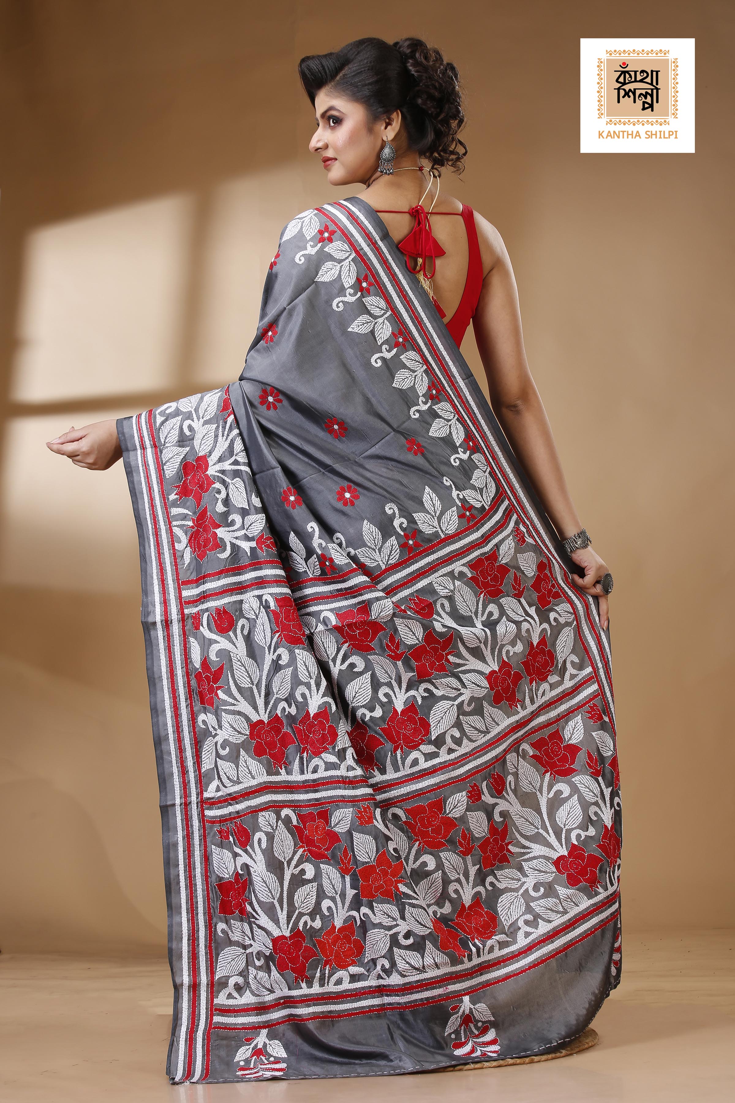 Bangalore Silk Kantha Stitch Saree SN202522973