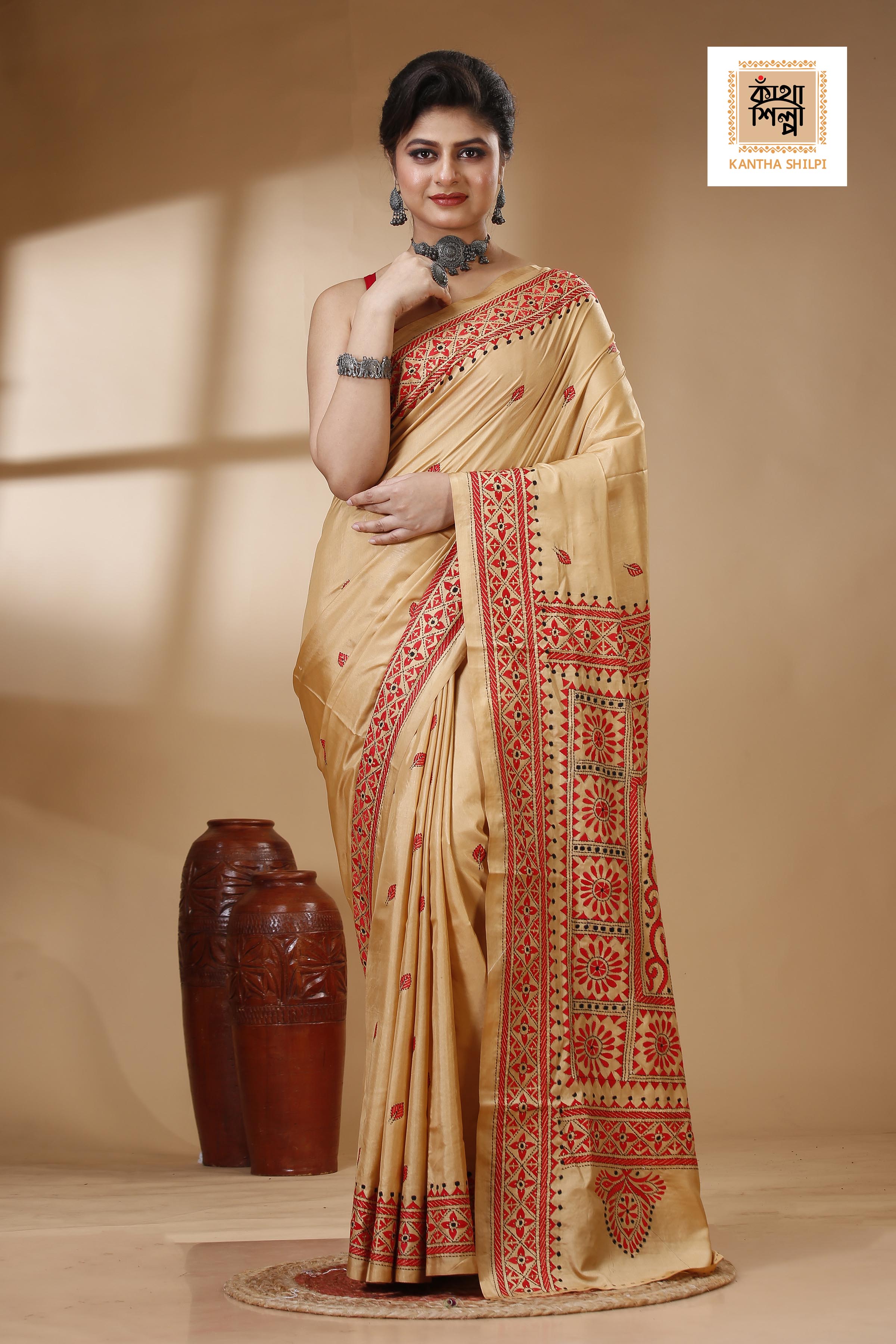 Bangalore Silk Kantha Stitch Saree SN202522979
