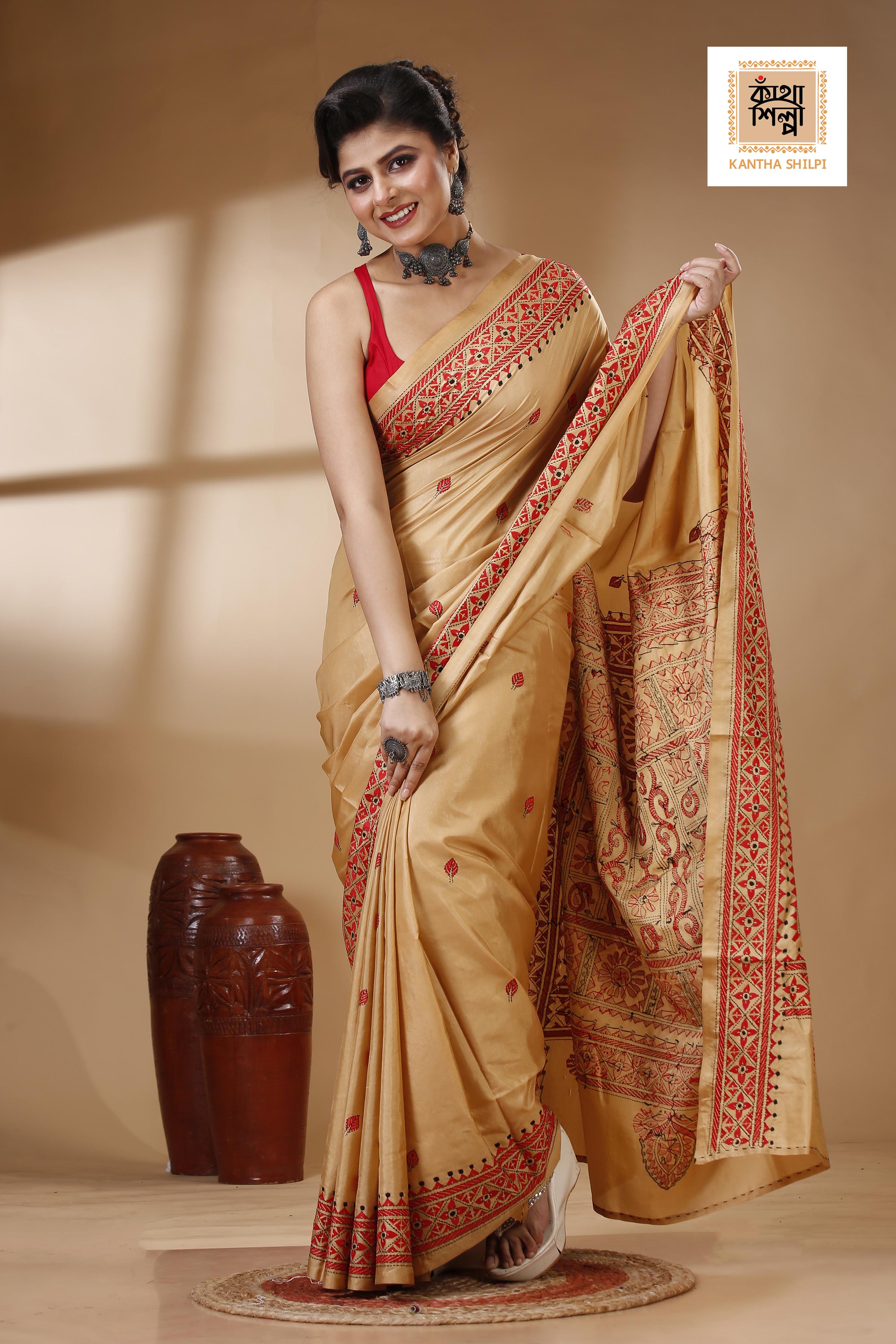 Bangalore Silk Kantha Stitch Saree SN202522979