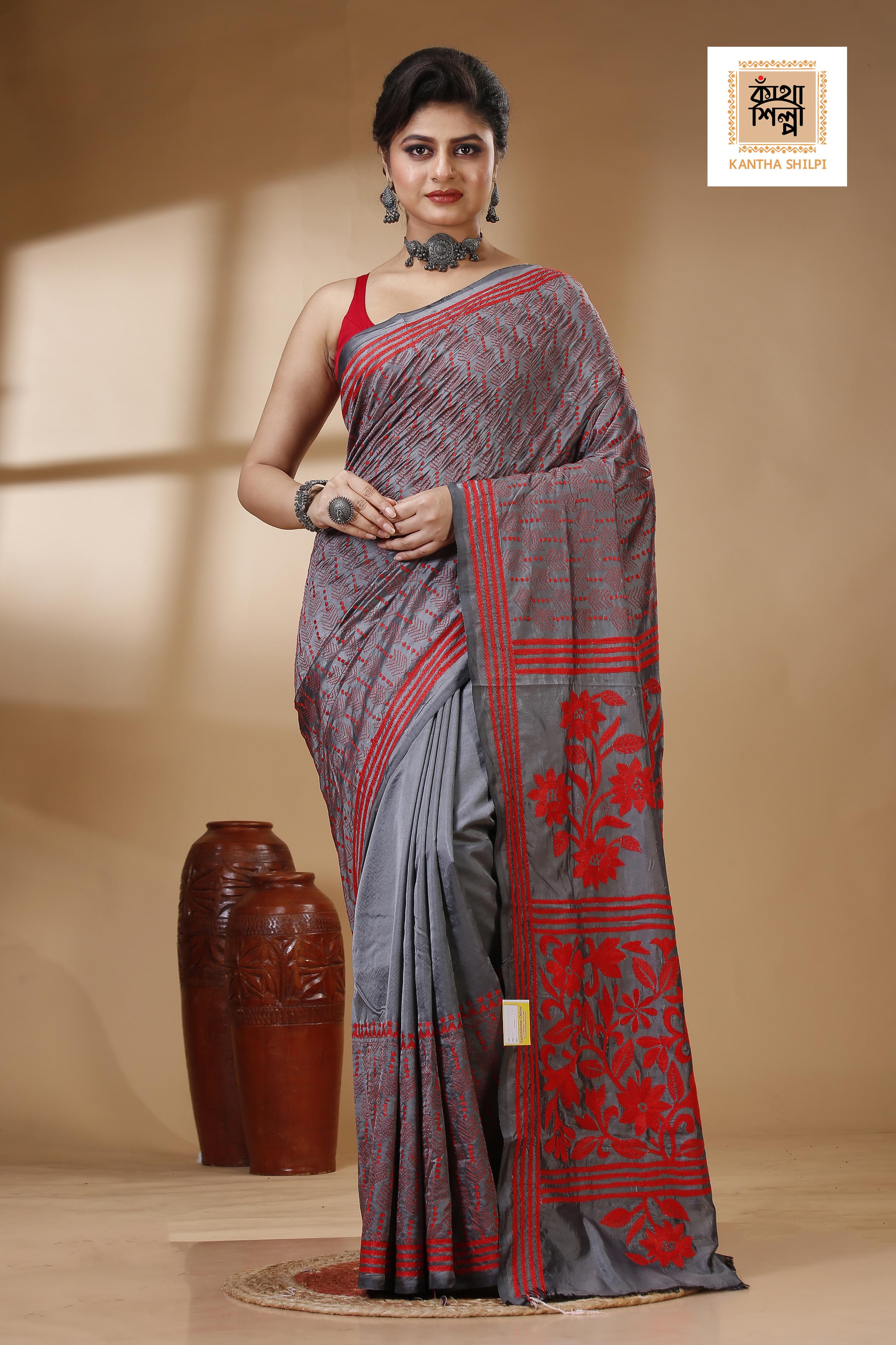 Bangalore Silk Kantha Stitch Saree SN202522985