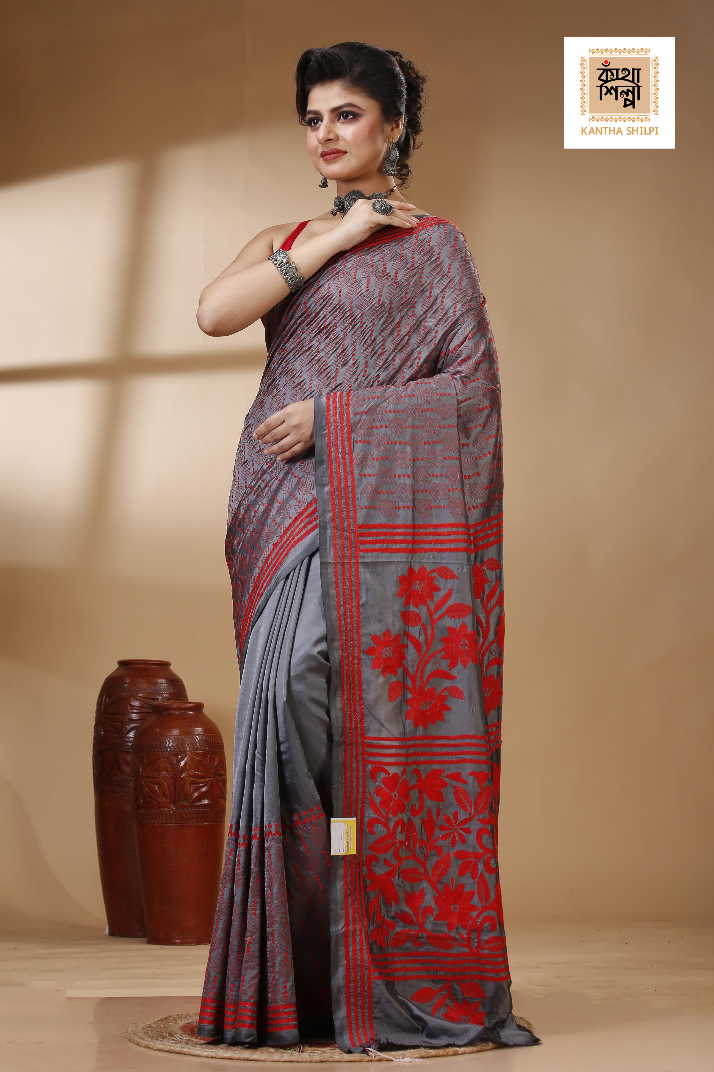 Bangalore Silk Kantha Stitch Saree SN202522985