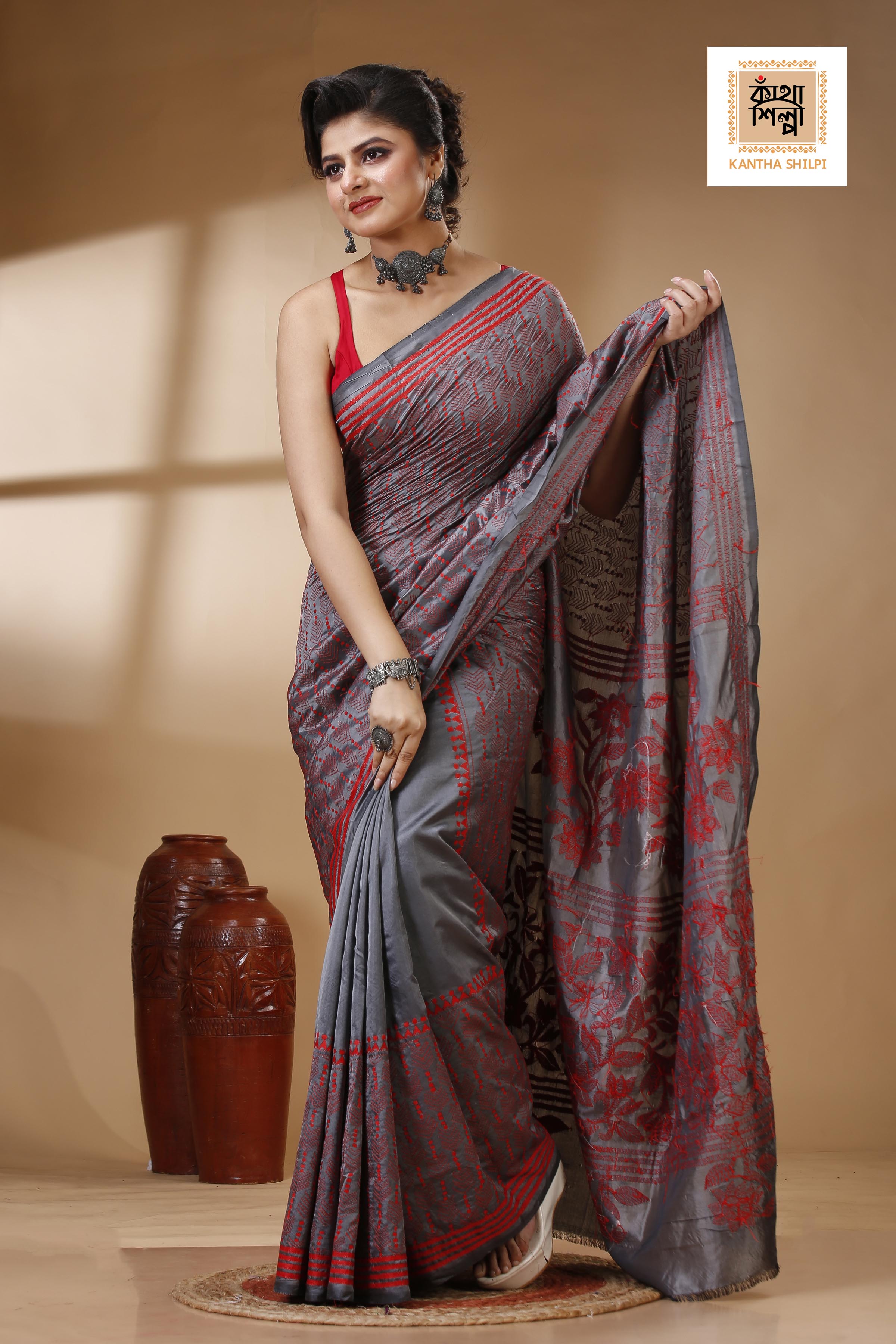 Bangalore Silk Kantha Stitch Saree SN202522985