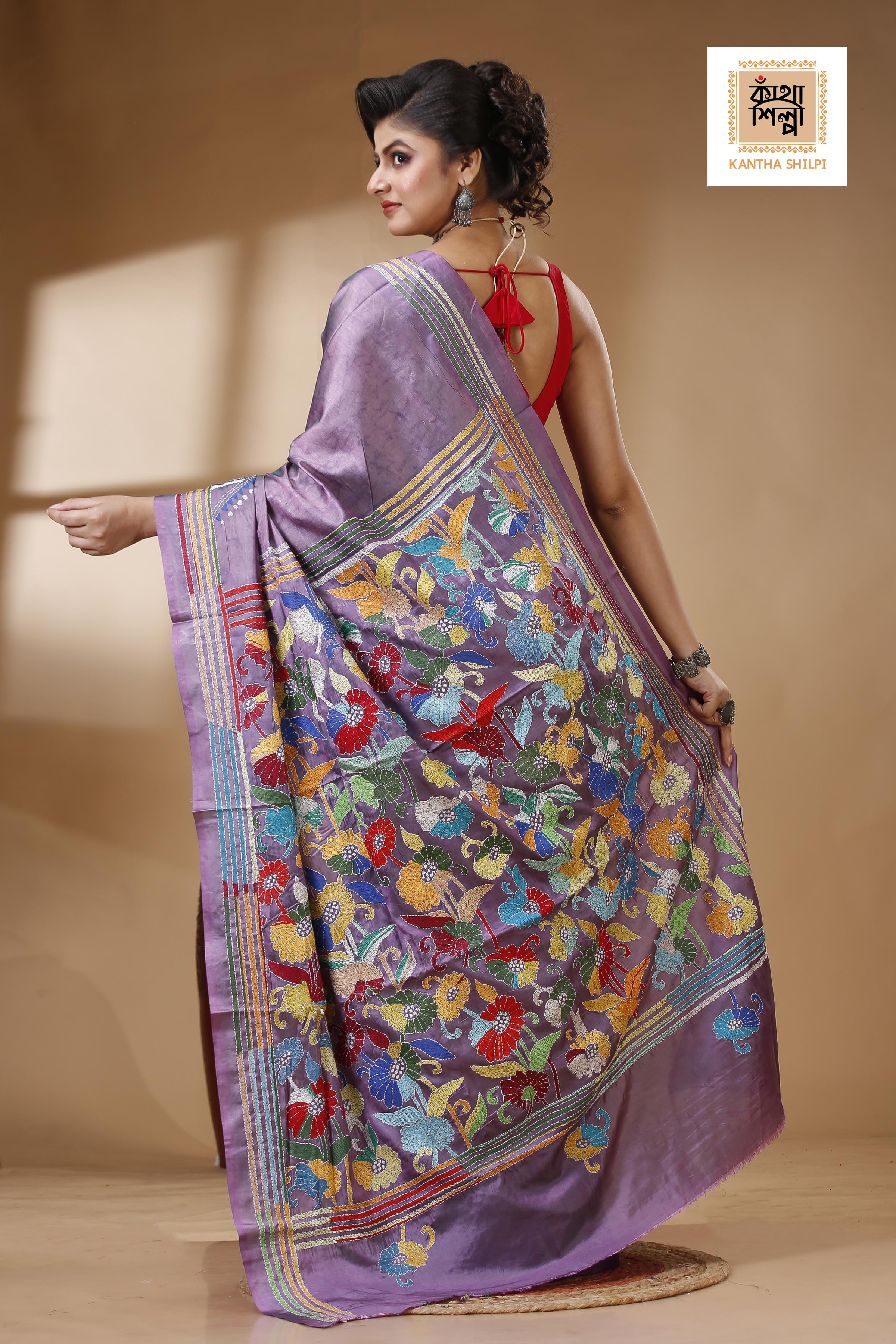 Bangalore Silk Hand Batik and Kantha Stitch Saree SN202523001