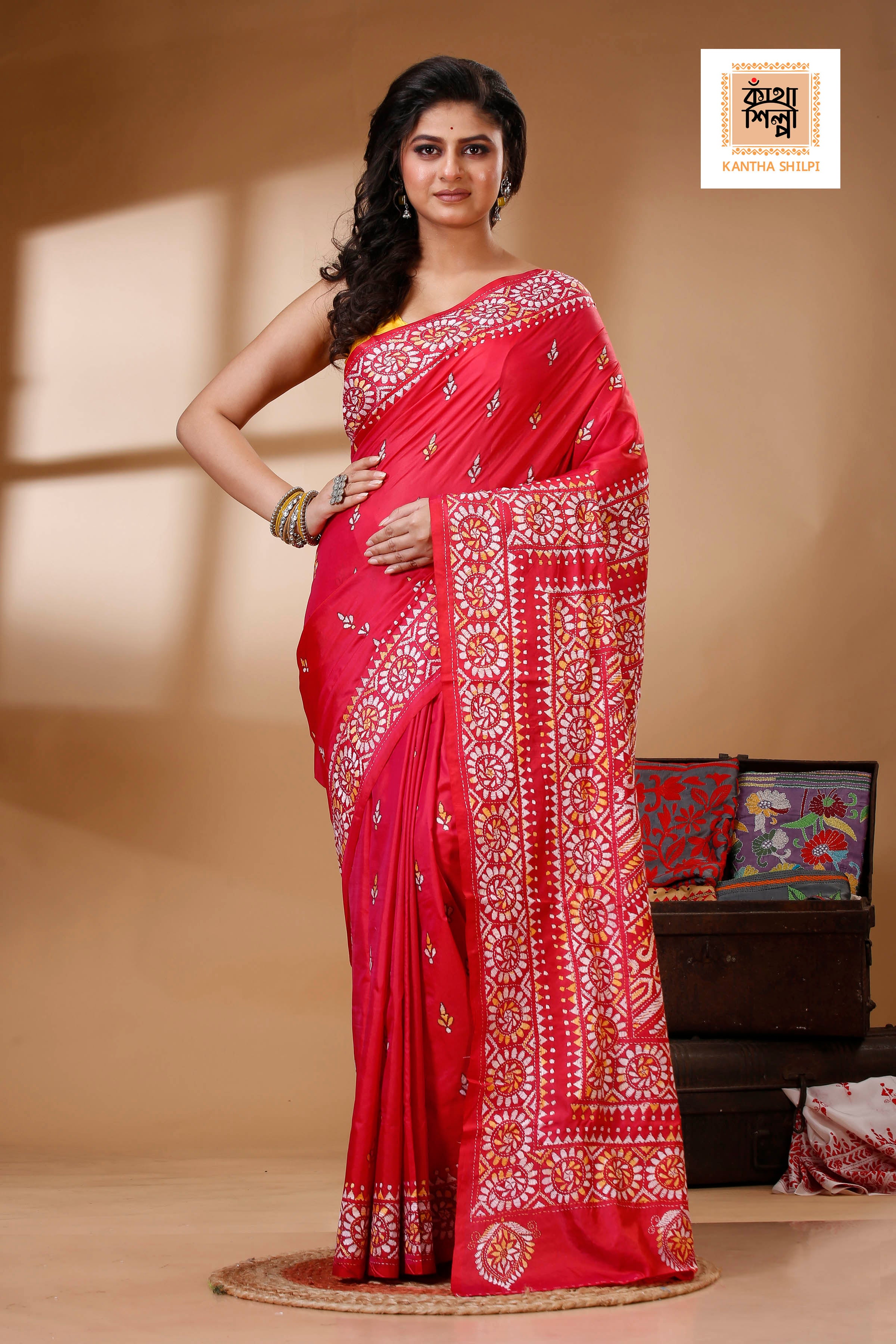 Bangalore Silk Kantha Stitch Saree SN202523091