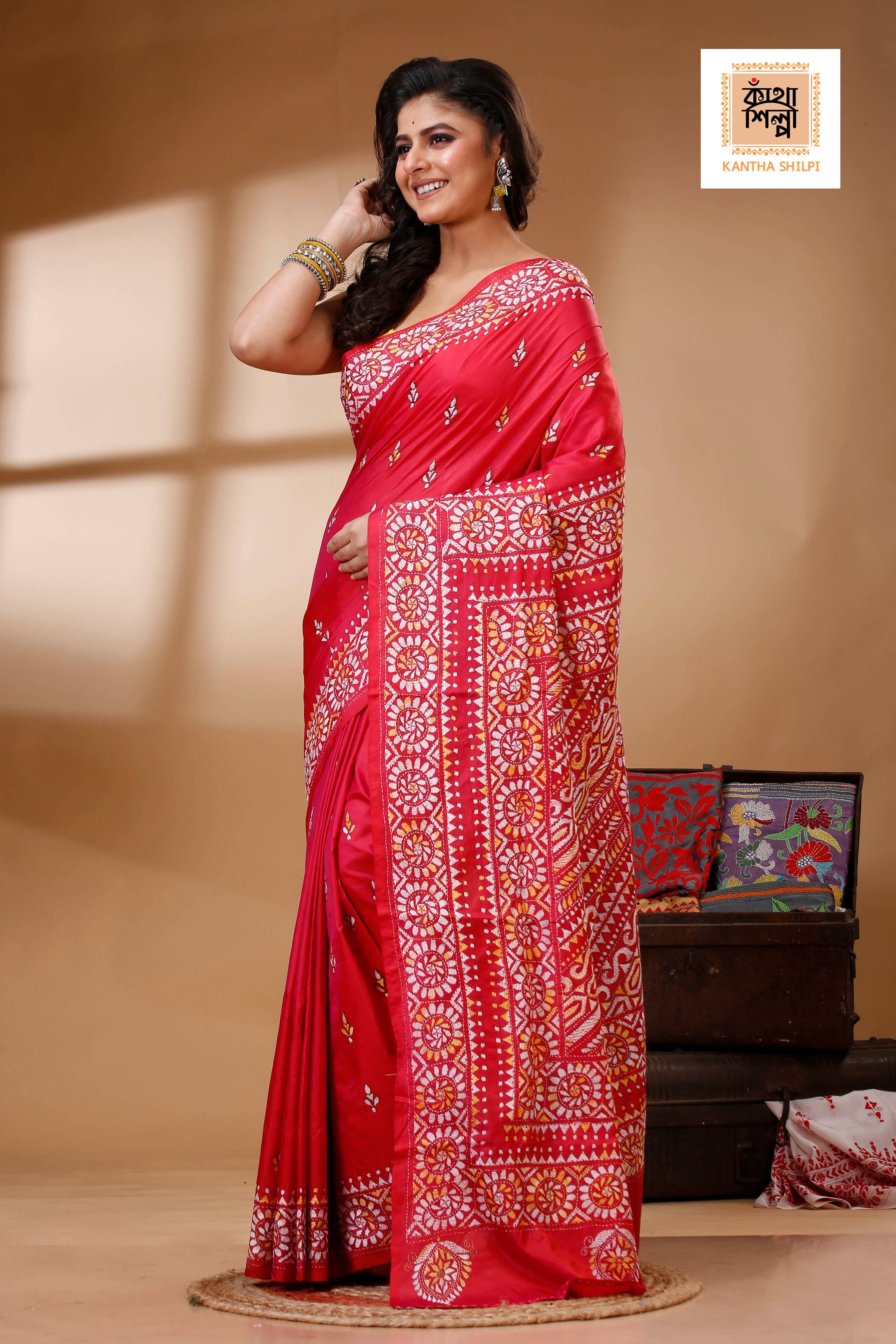 Bangalore Silk Kantha Stitch Saree SN202523091
